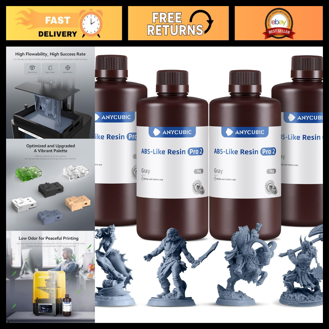 8K ABS-Like 3D Printer Resin Bundle - 4kg, Enhanced Strength, Wide Compatibility