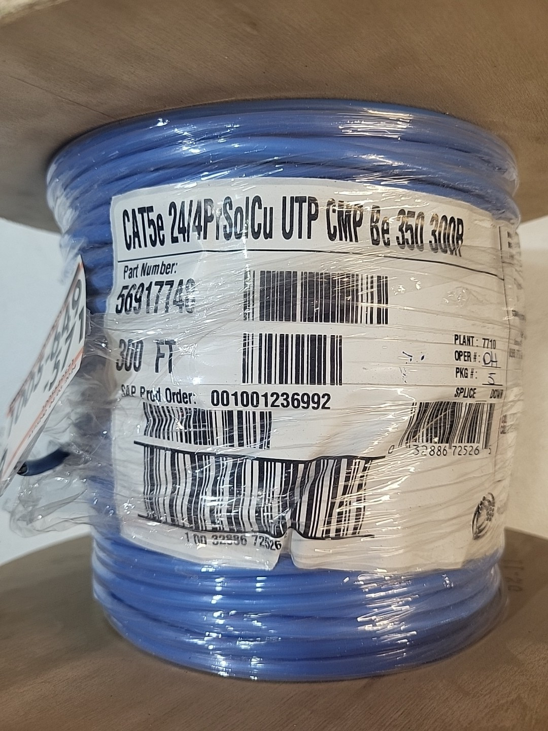 Southwire 300 ft. Blue 24/4 Solid CU CAT5e CMP (Plenum) Data Cable on Spool