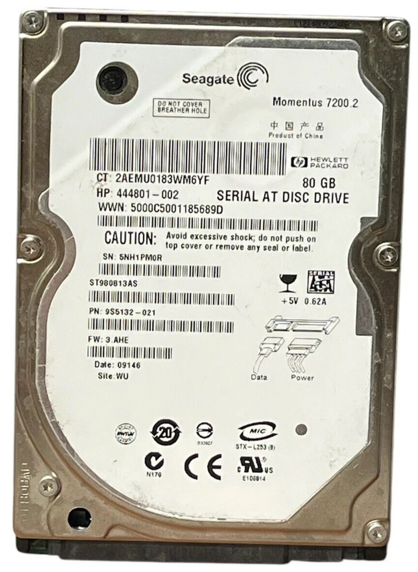 Seagate SATA Hard Drive Momentus ST980813AS 80GB 7200 RPM 2.5" 446801-002 HD HDD