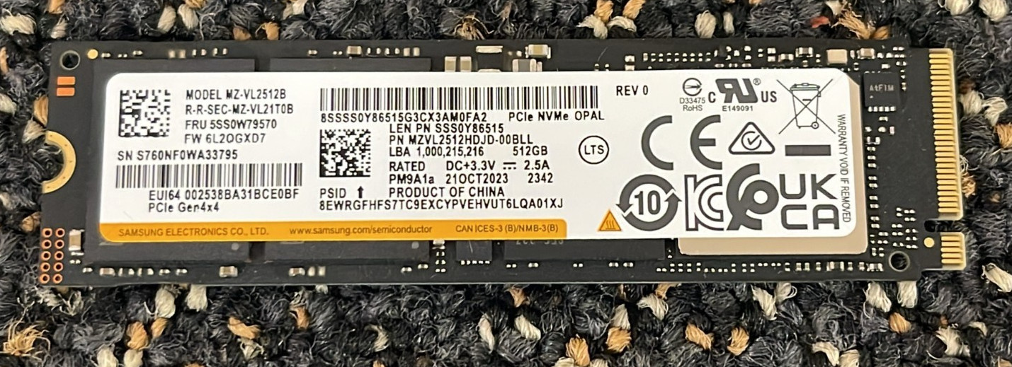 SAMSUNG PM9A1a MZ-VL2512B- 512GB NVME PCI-E GEN4X4 - LENOVO SAMSUNG