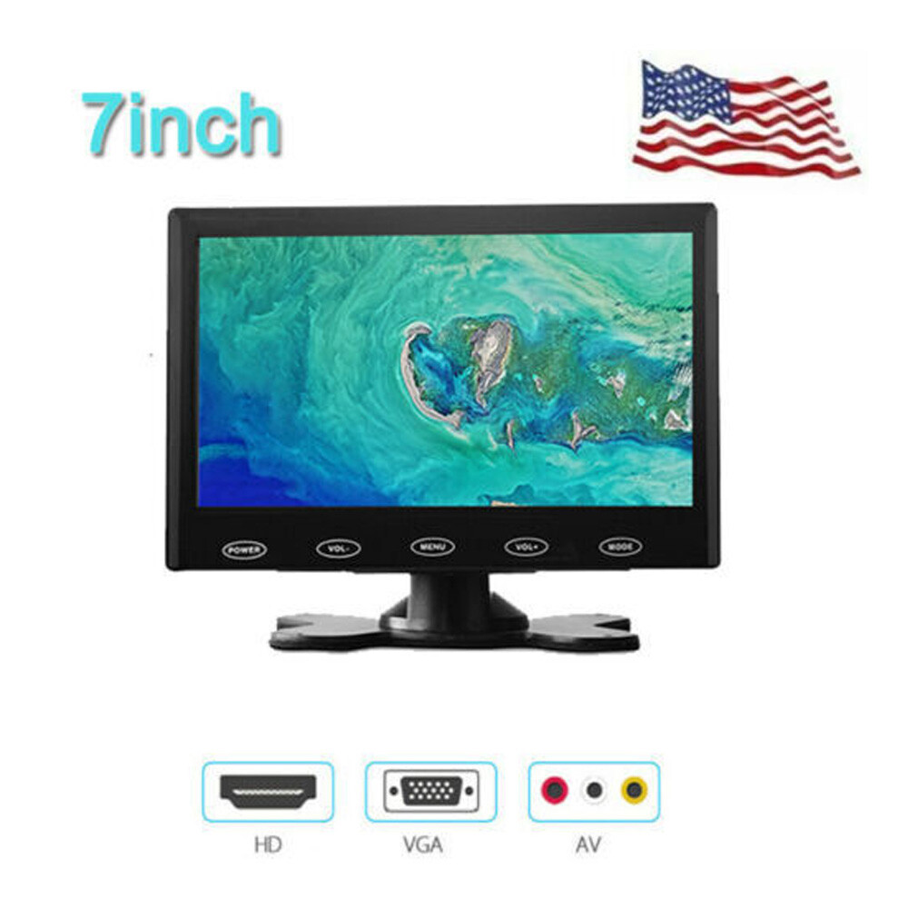 Portable 7" Security Monitor HD Display PC Screen AV/VGA/HDMI with Speaker