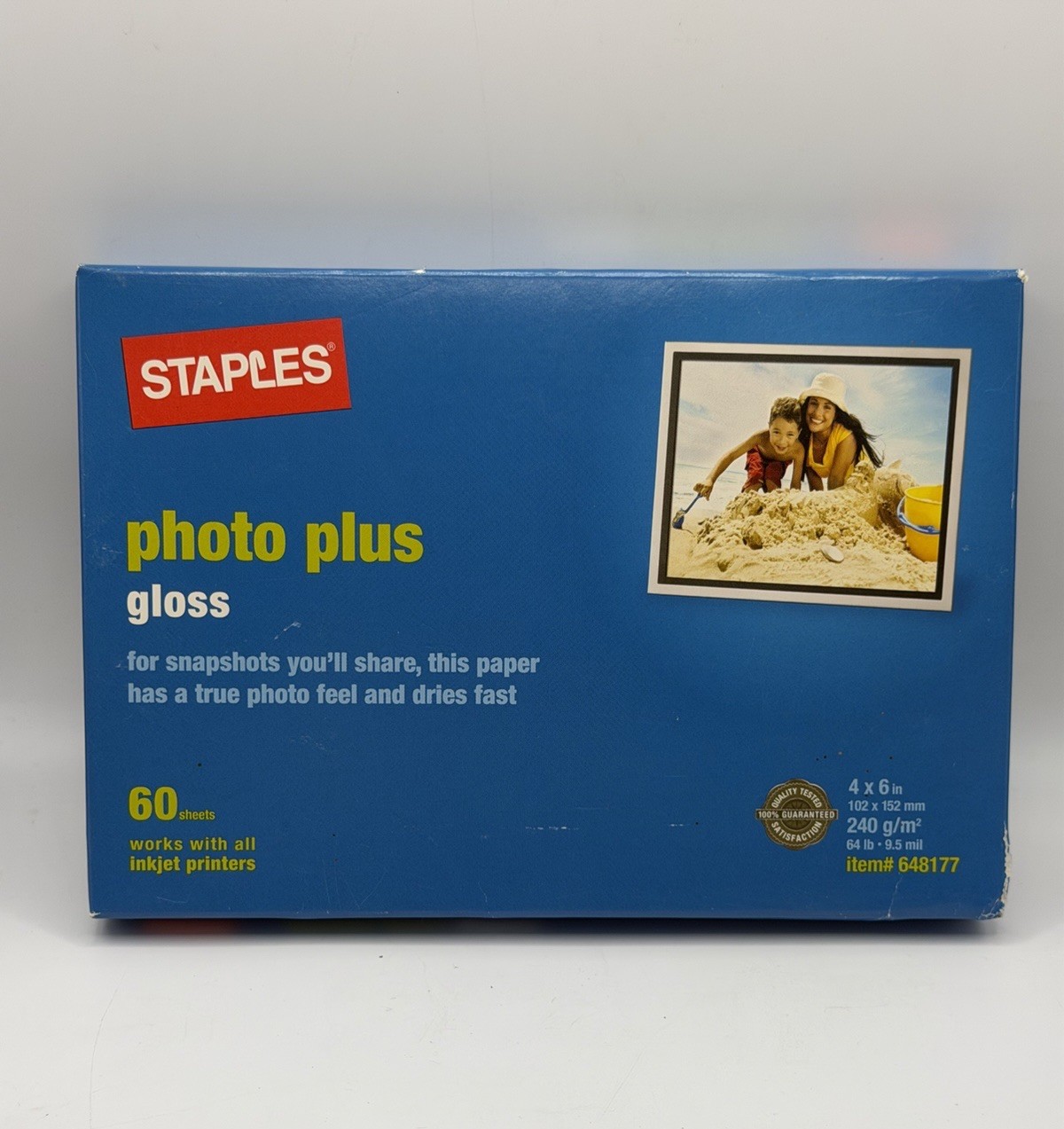 Staples Photo Plus Gloss Inkjet Photo Paper 60 sheets 4x6 # 648177 - Ships Free