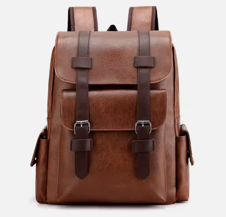 Mens Stylish PU Leather Laptop Backpack 14"" Travel Brown