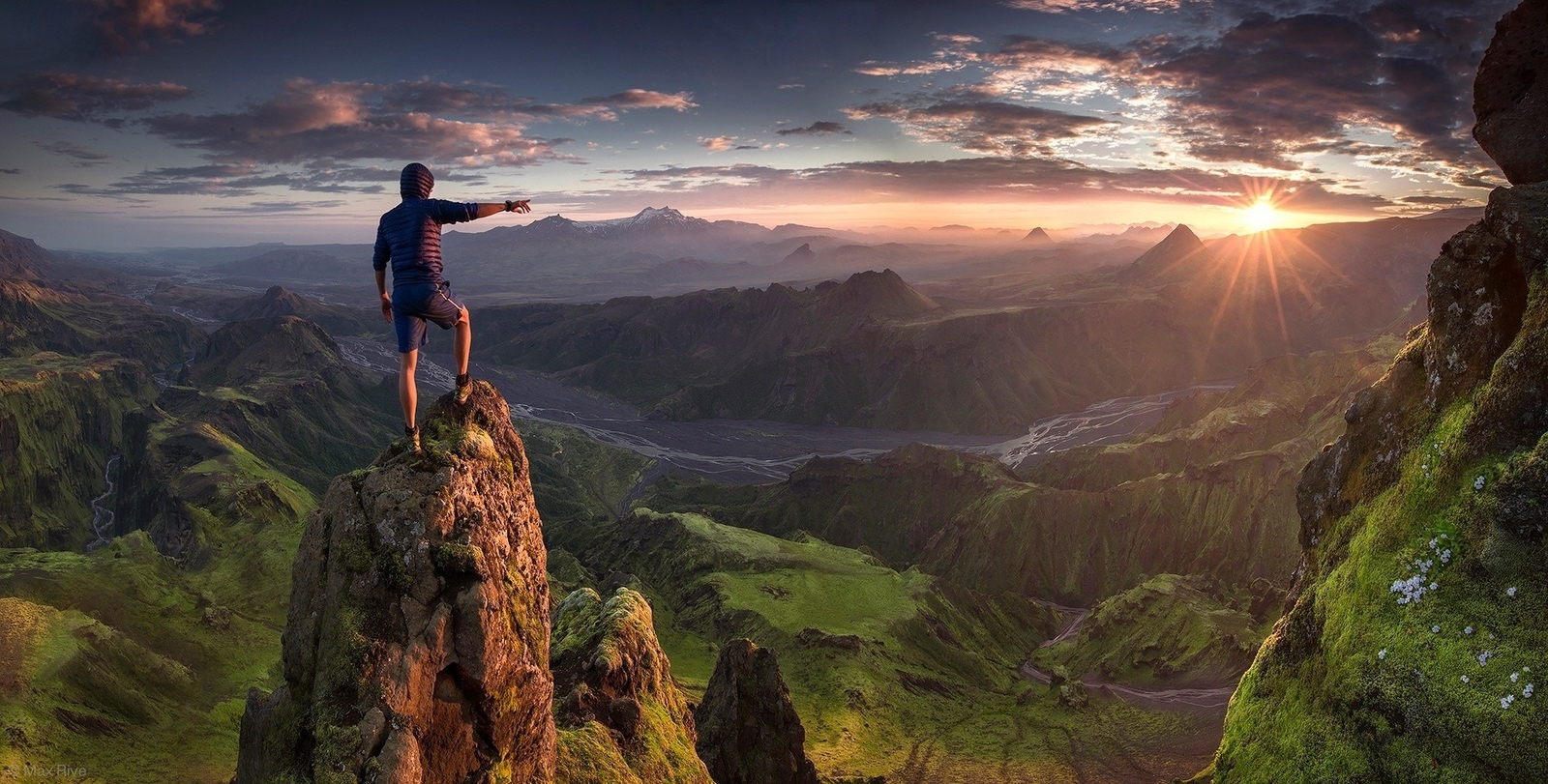 Landscape mountains iceland valley grass clouds river Custom Gaming Mat Desk