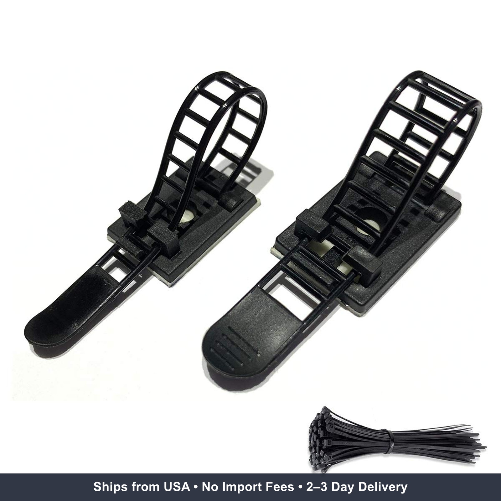 50pcs 2 Sizes Adjustable Adhesive Cable Ties Cable Clips Wire Strap Cord Clamp f