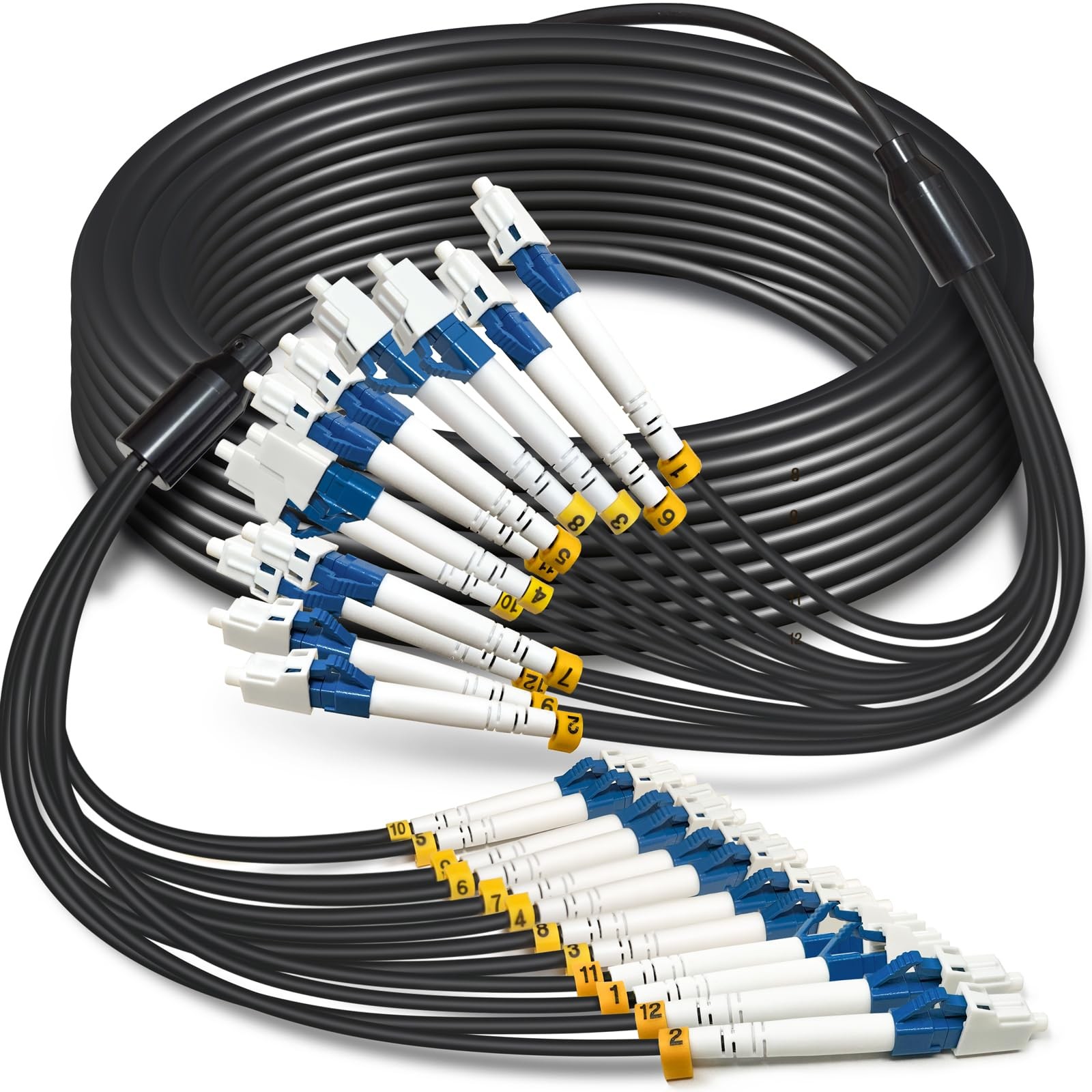 30 Meters 12 Core Industrial TPU LC to LC Outdoor Armored Fiber Optic Cable, ...
