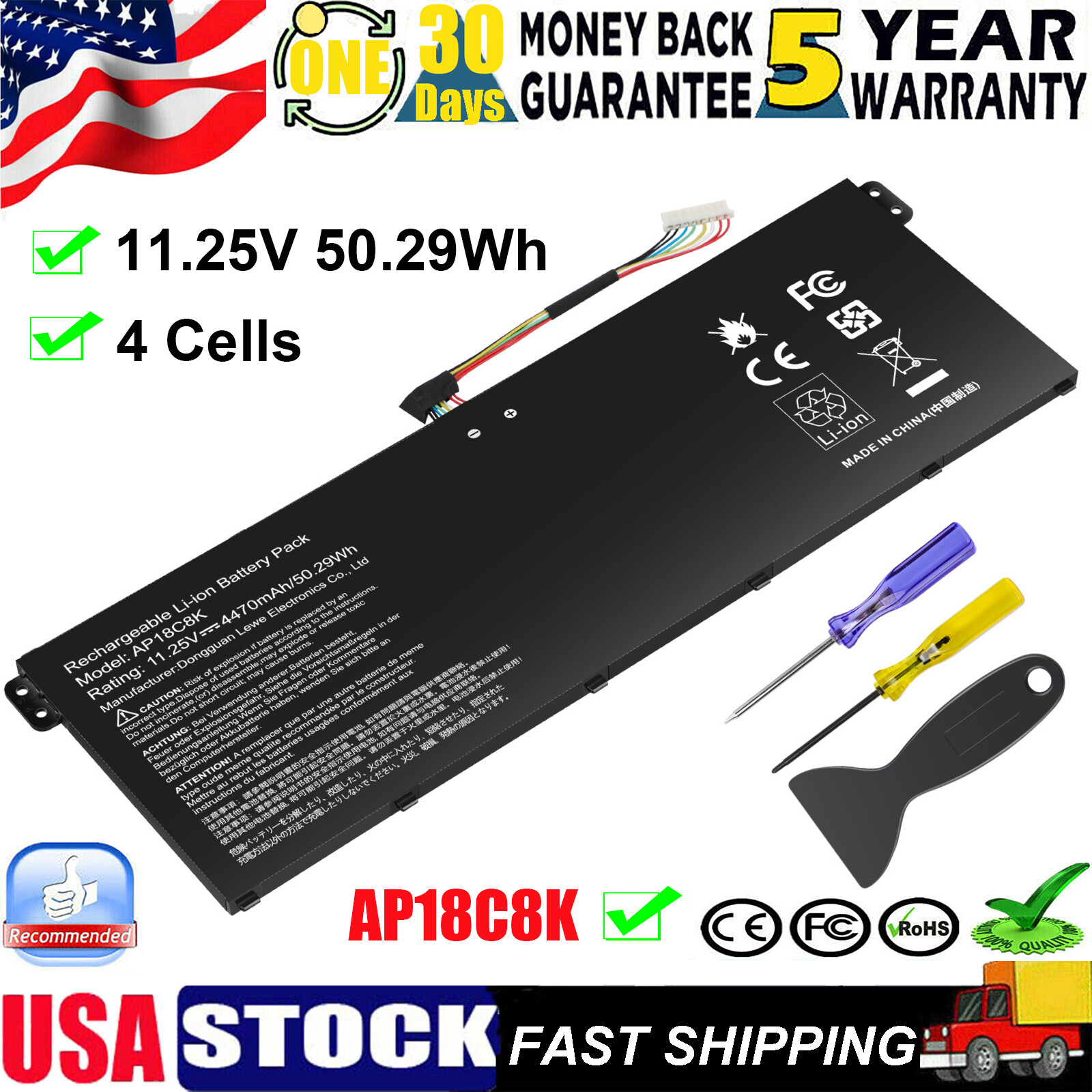 NEW AP18C8K Battery For ACER Aspire 5 A514-52 Chromebook 314 C933 11.25V 50.29Wh