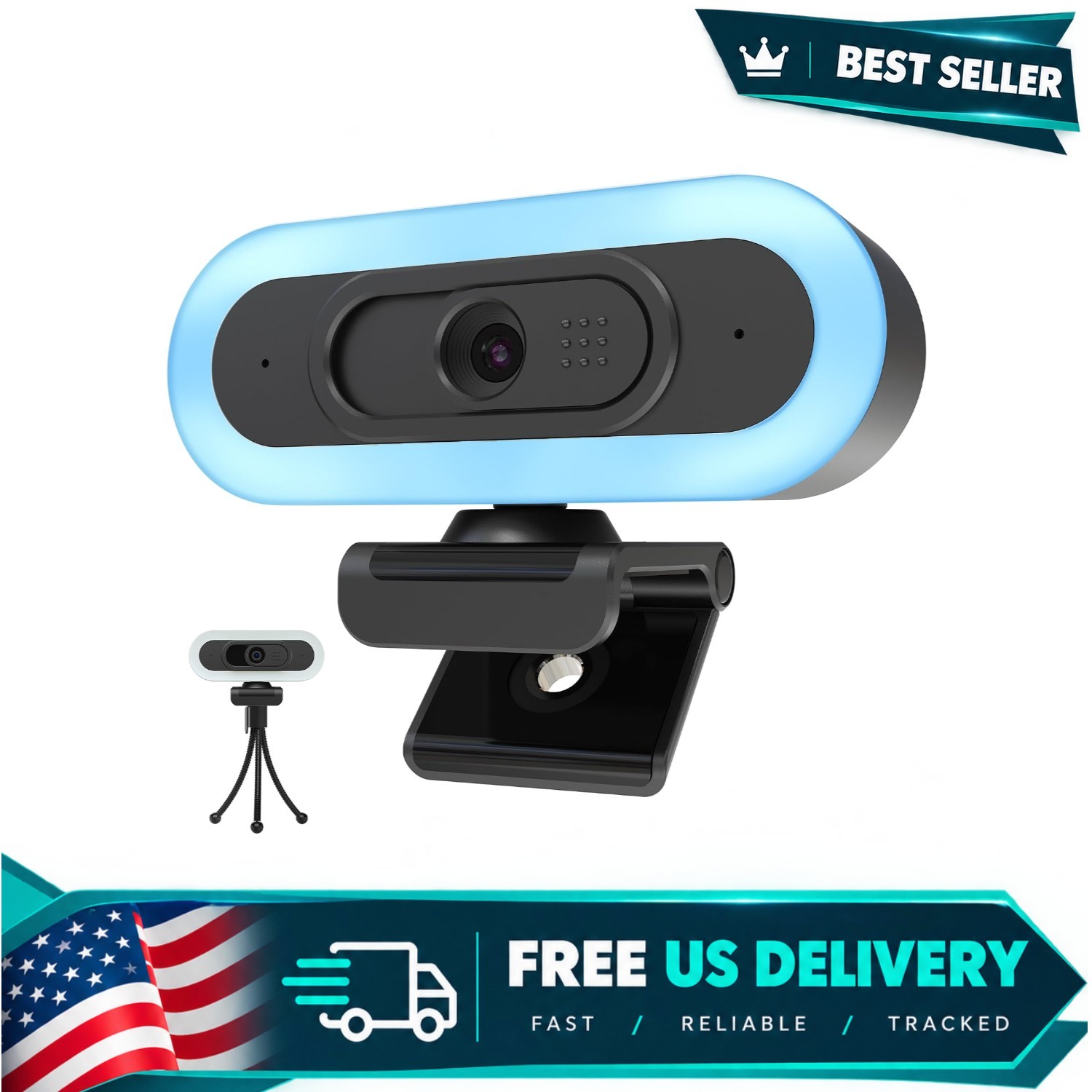 Professional 2K Webcam with Tripod and Dual Microphones for Clear Streaming