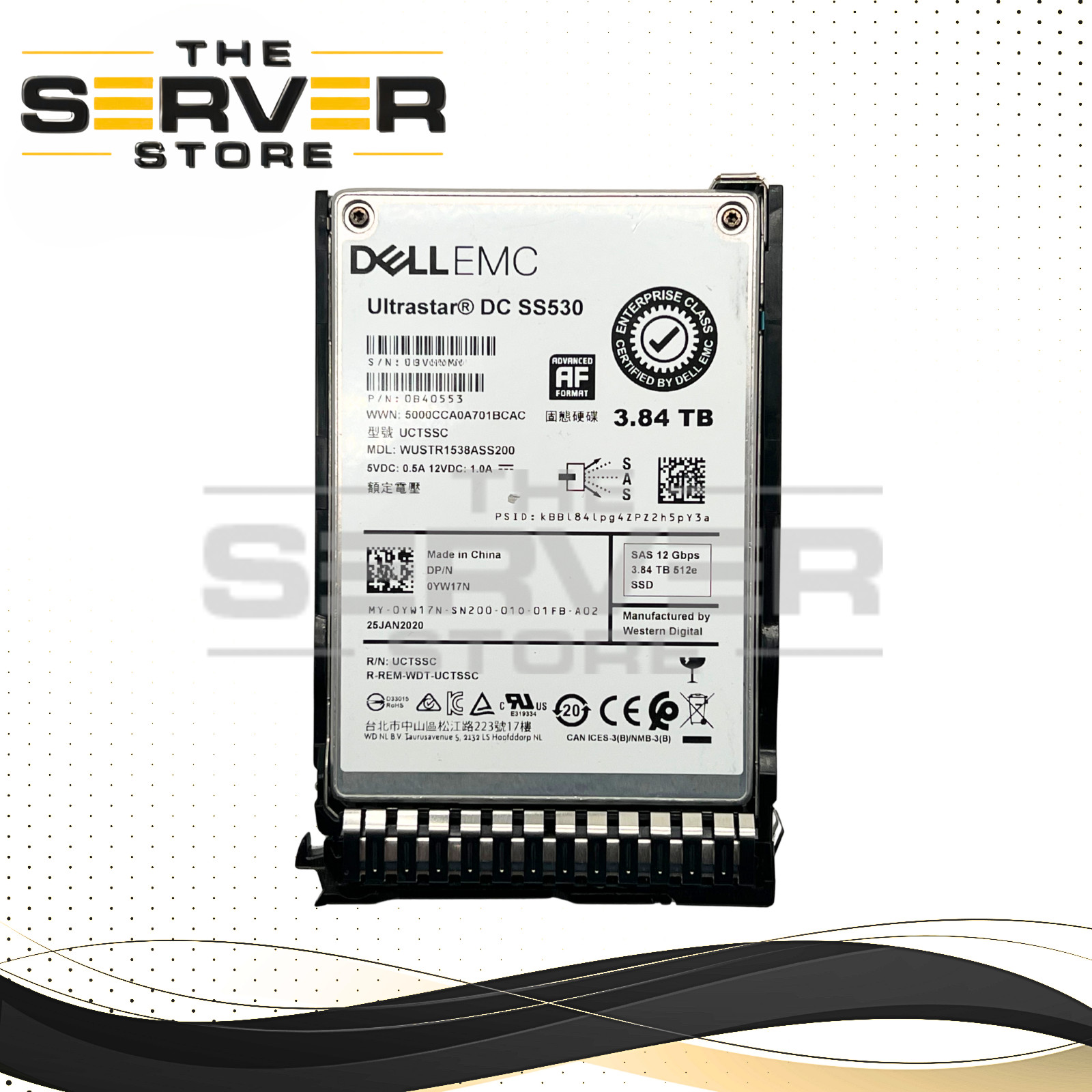 (NOB) 3.84TB WD DC SS530 12G SAS SSD 0YW17N for HPE ProLiant DL360 / DL380 Gen9