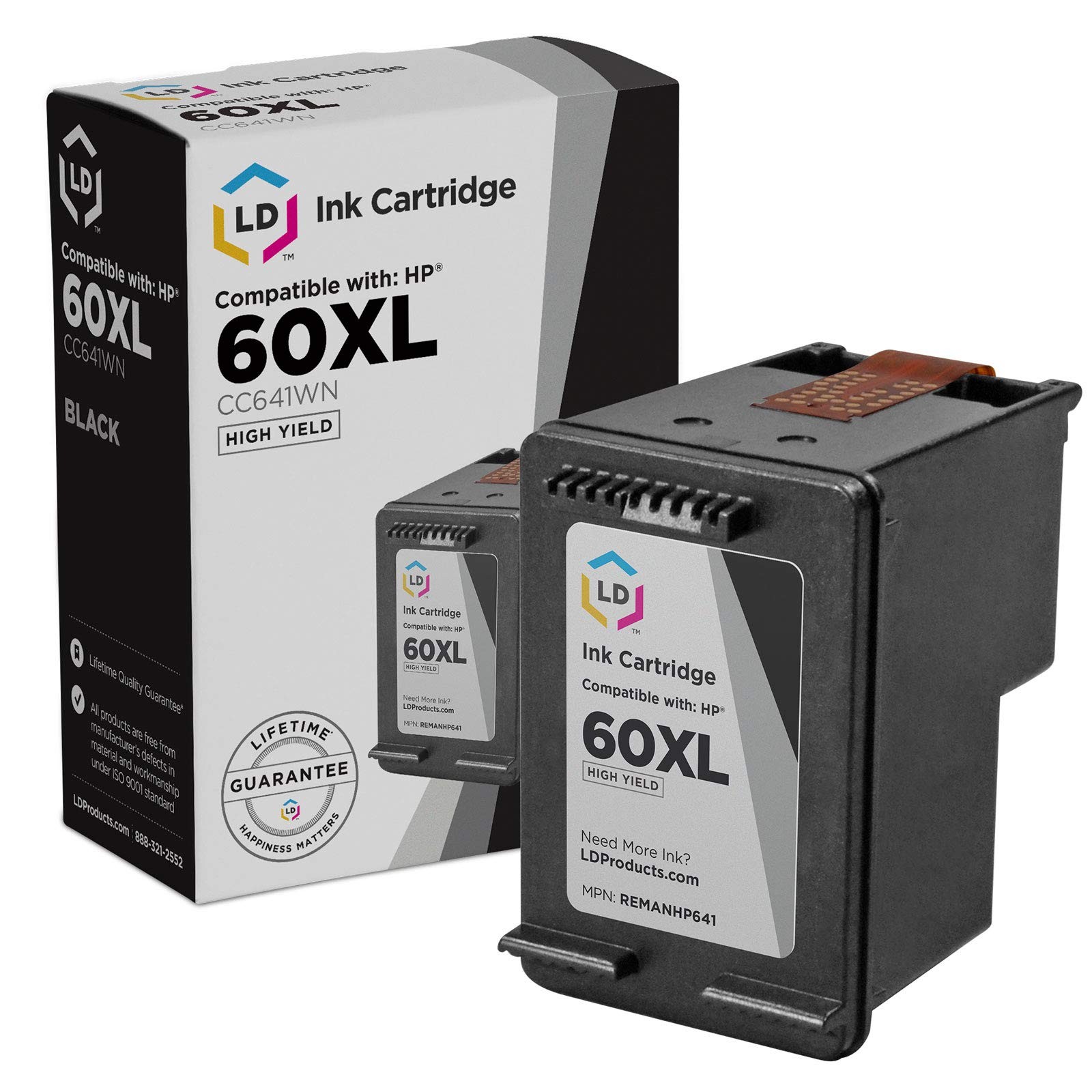 LD Reman Replacement for HP 60XL CC641WN High Yield Black Ink Cartridge