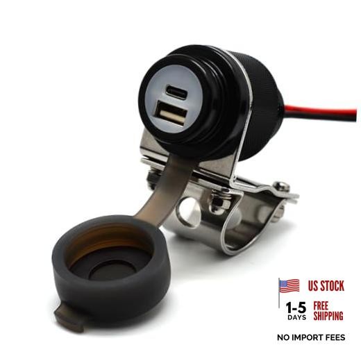 Waterproof Motorcycle USB-C Charger 36W PD QC3.0 Dual Port Black