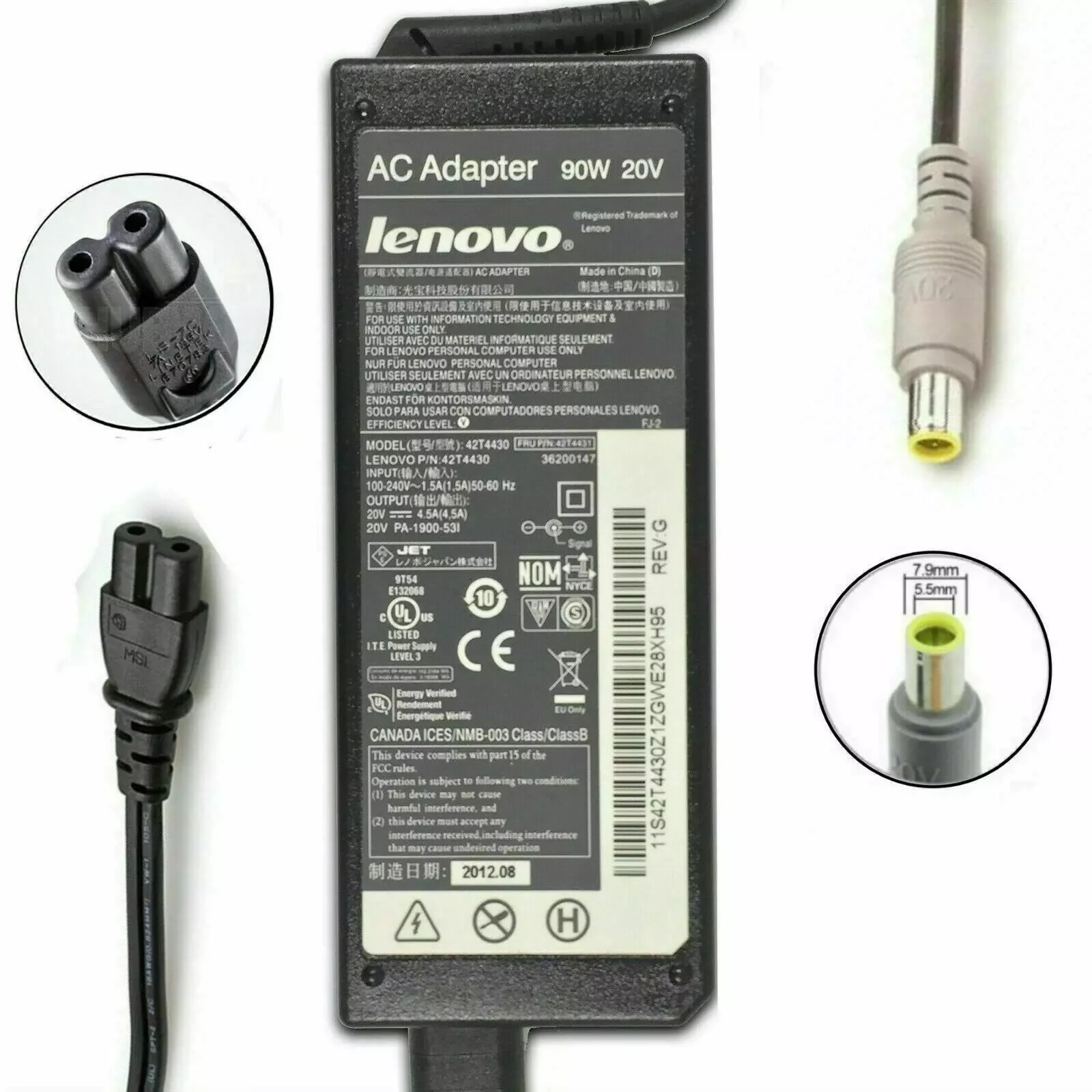 Genuine Lenovo ThinkPad Laptop AC Charger Power Adapter 90W 20V 4.5A ROUND TIP