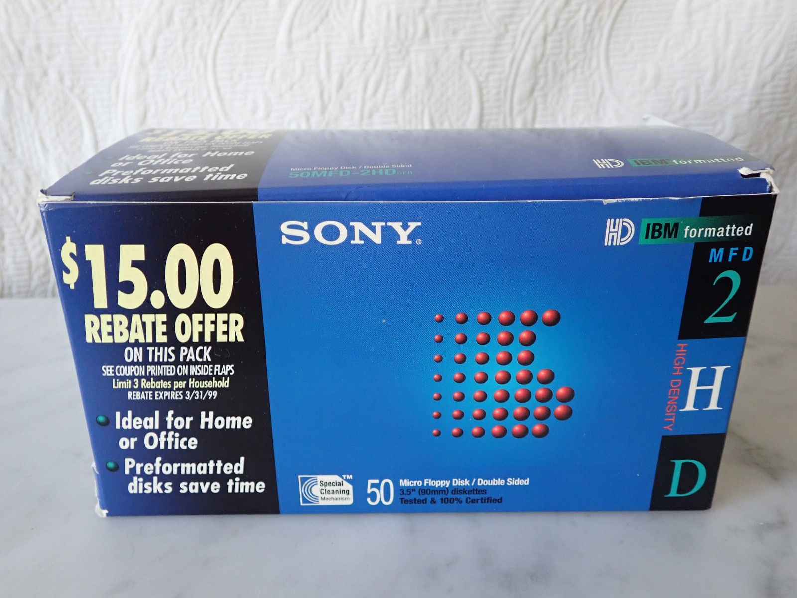 SONY 50MFD 2HD DISKETTES Micro Floppy Disks 3.5" IBM Open Box 