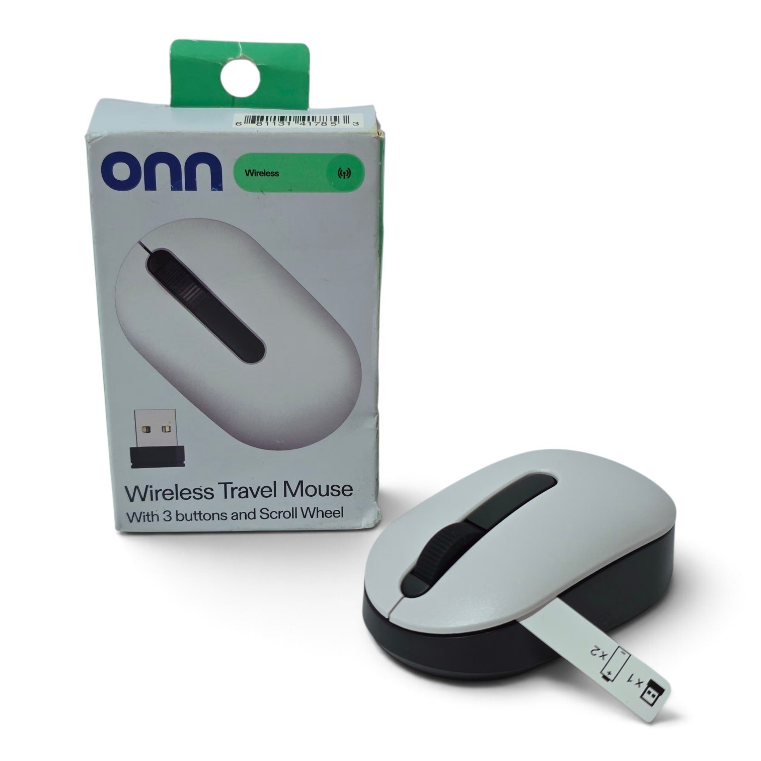 ONN Wireless Travel Mouse – Compact 1600 DPI – 2.4GHz – Black/White