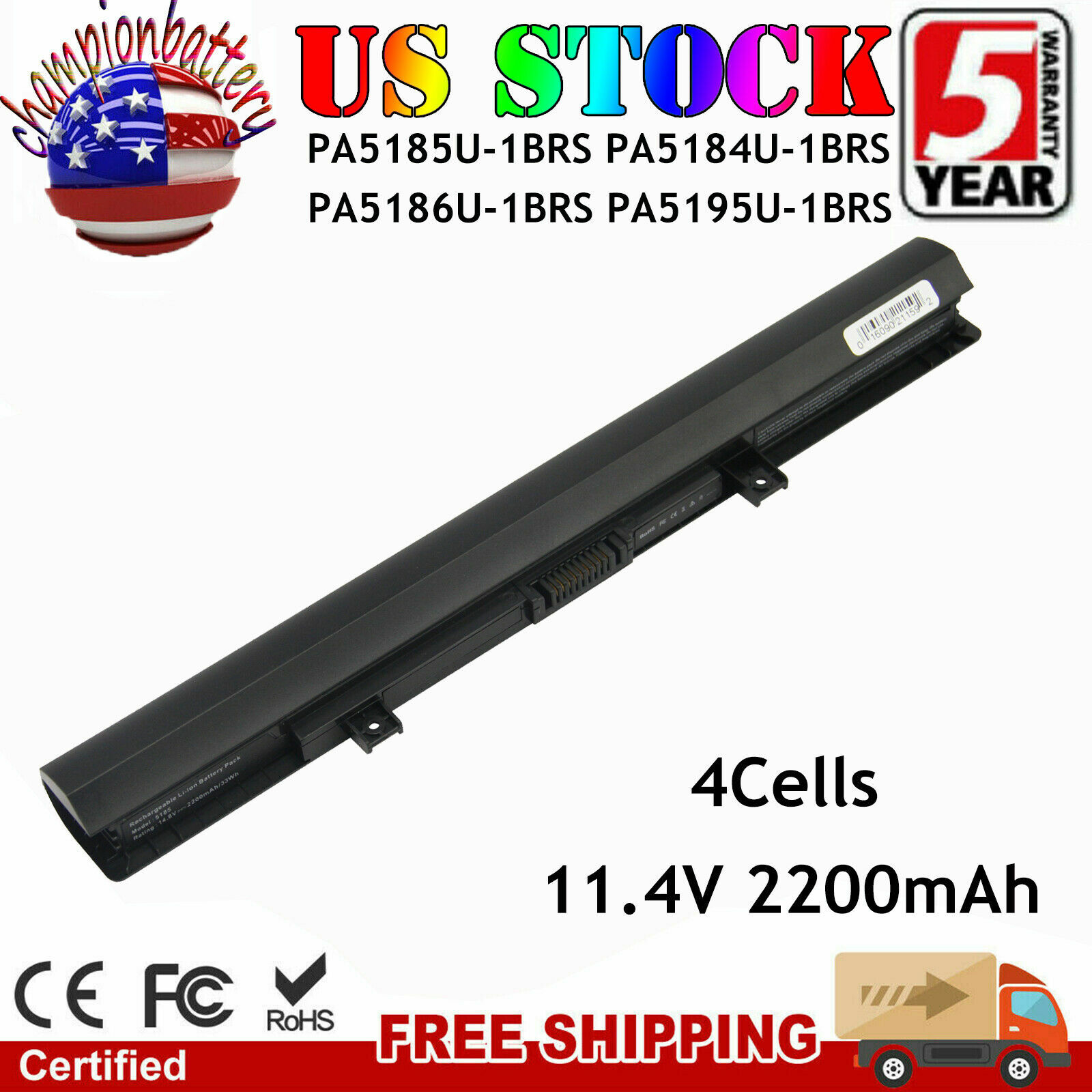 2200mAh Battery for Toshiba Satellite L55-B5276 C55T-B5349 C55T-B5109 C55T-C5300