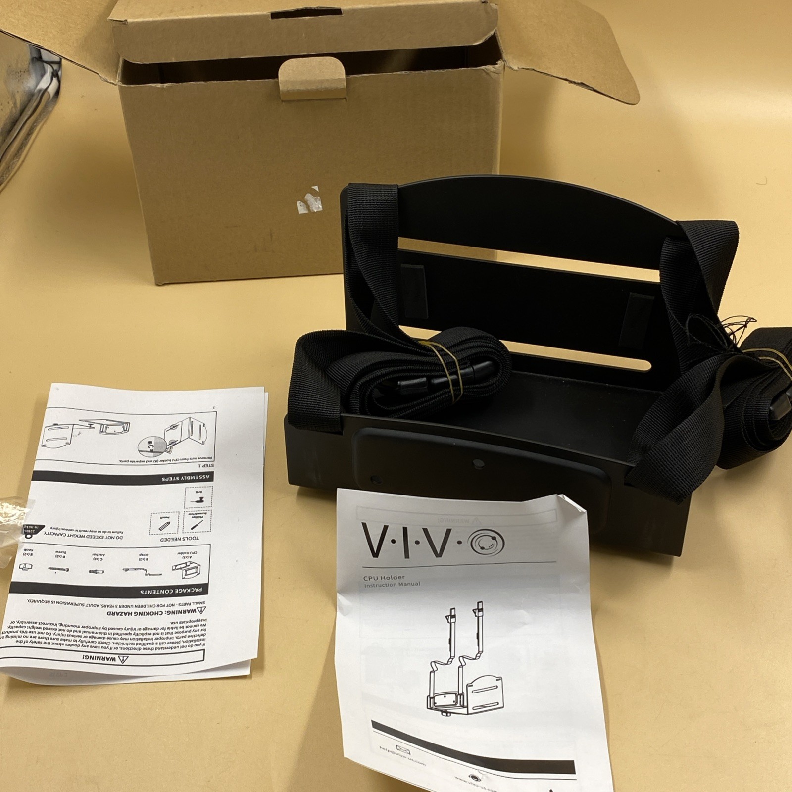 VIVO Universal PC Adjustable Wall Mount Steel Bracket Computer Case Strap Holder