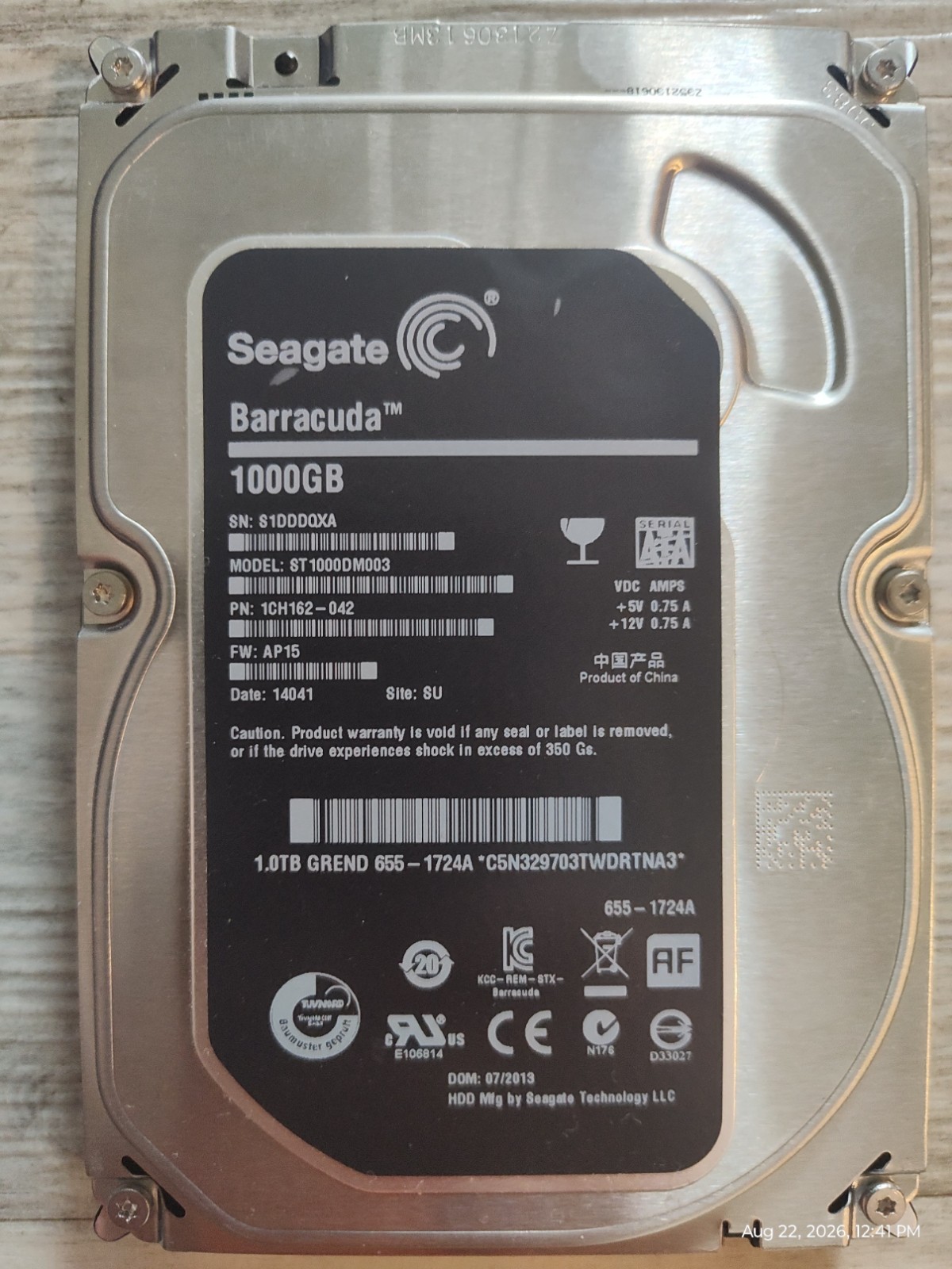 Seagate Barracuda 1 TB 7200 Rpm Hard Drive S1DDDQXA