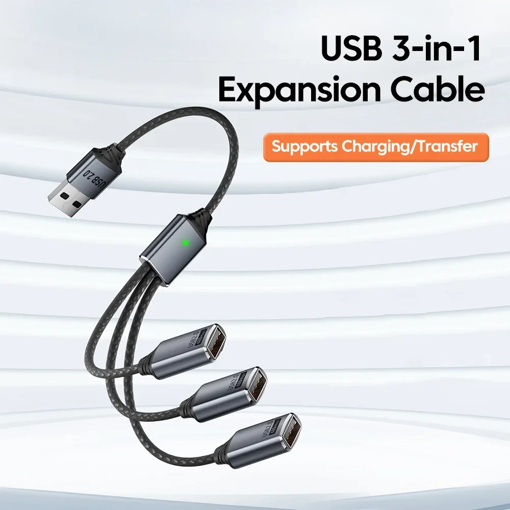 Type-C USB OTG 1-to-3 Splitter Cable USB-A/Type-C Male to 3-port Female Extensio