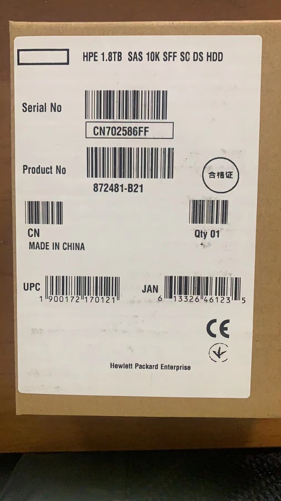 NEW HPE 872481-B21 872738-001 1.8TB SAS 10K 12Gb/s 2.5" SC 512E HDD Hard Drive