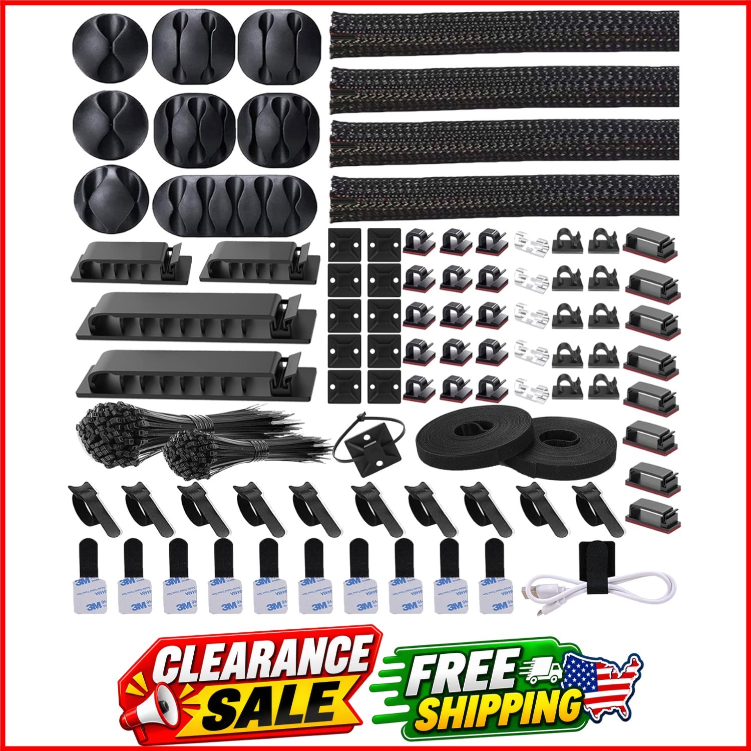 311Pcs Cable Management Organizer Kit 4 Cable Sleeve Split