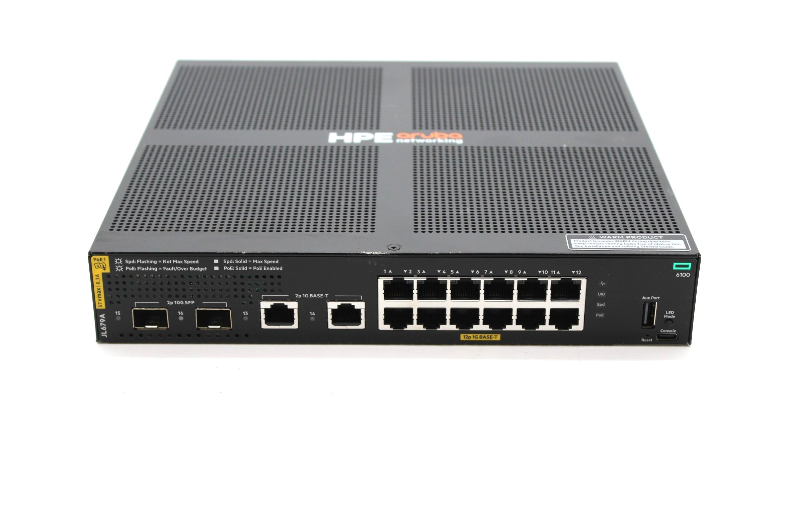HPE Aruba JL679A 6100 12G Port Class 4 PoE 2G/2SFP+ 139W Switch