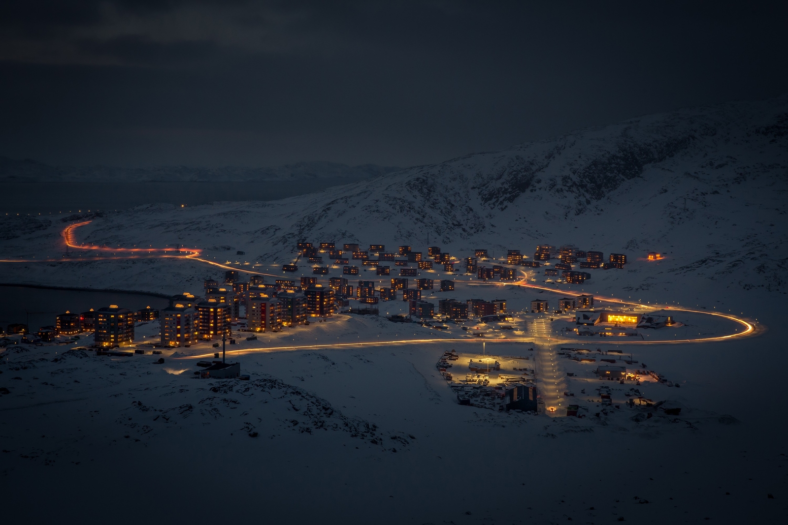 Landscape night winter city lights idyllic town long Custom Gaming Mat Desk