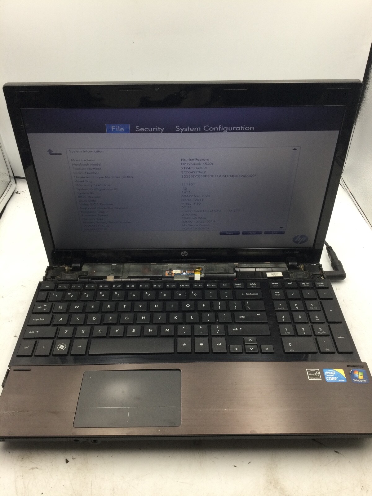 HP PROBOOK 4520S - BOOTS TO BIOS - INTEL CORE I3 M320 - 2GB RAM - READ DESC - BB