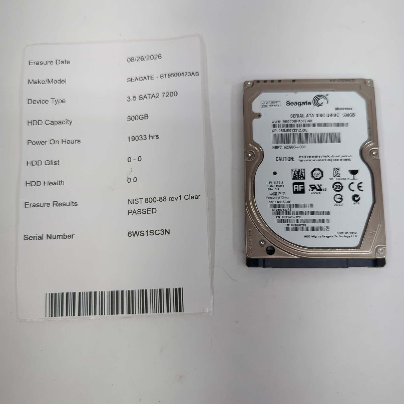 Internal Laptop HDD 500GB Seagate Momentus 7200RPM 2.5" SATA II ST9500423AS