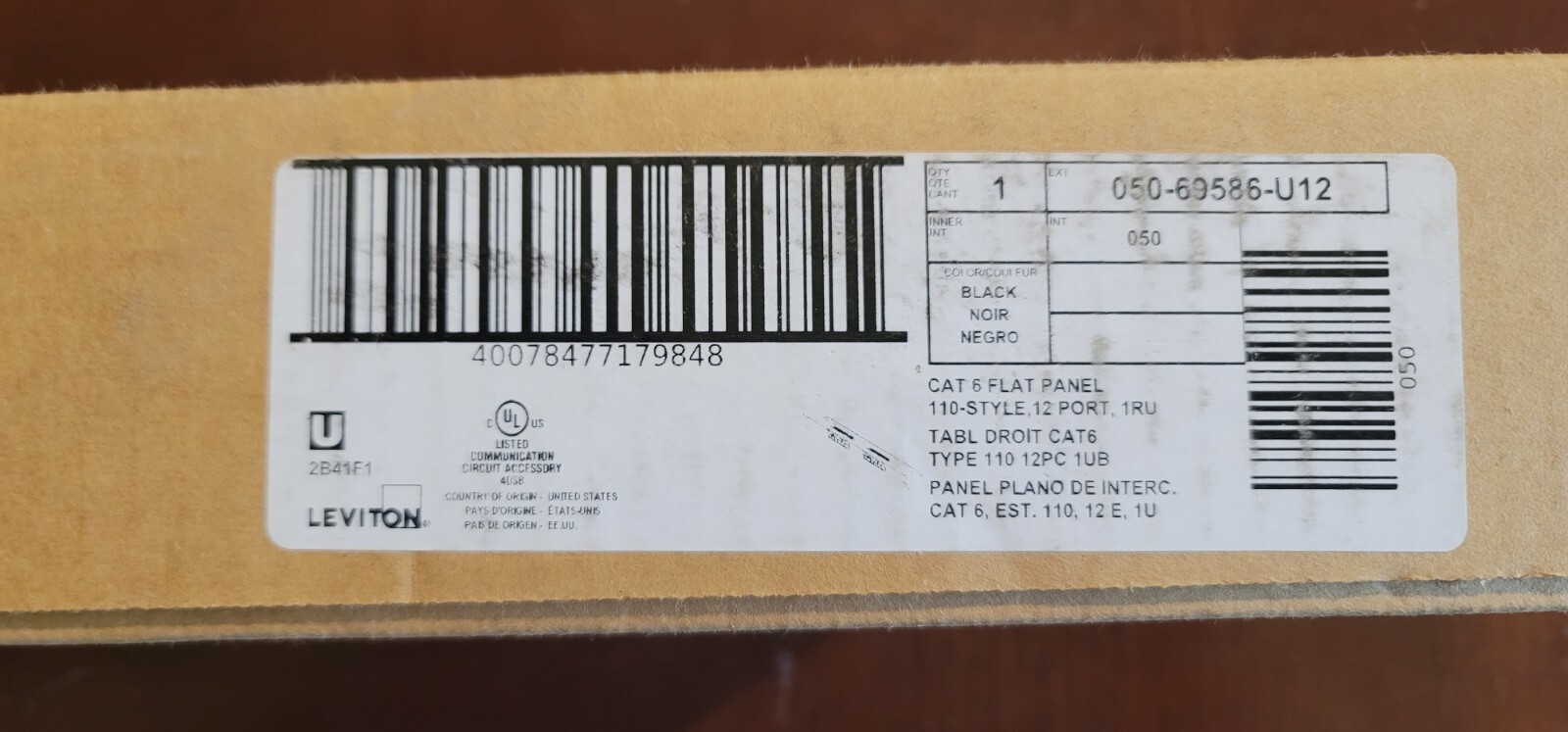 Leviton - 003-5G596-U89 - CAT 5E Flat Panel 12-Port Patch Block - Black - NEW 