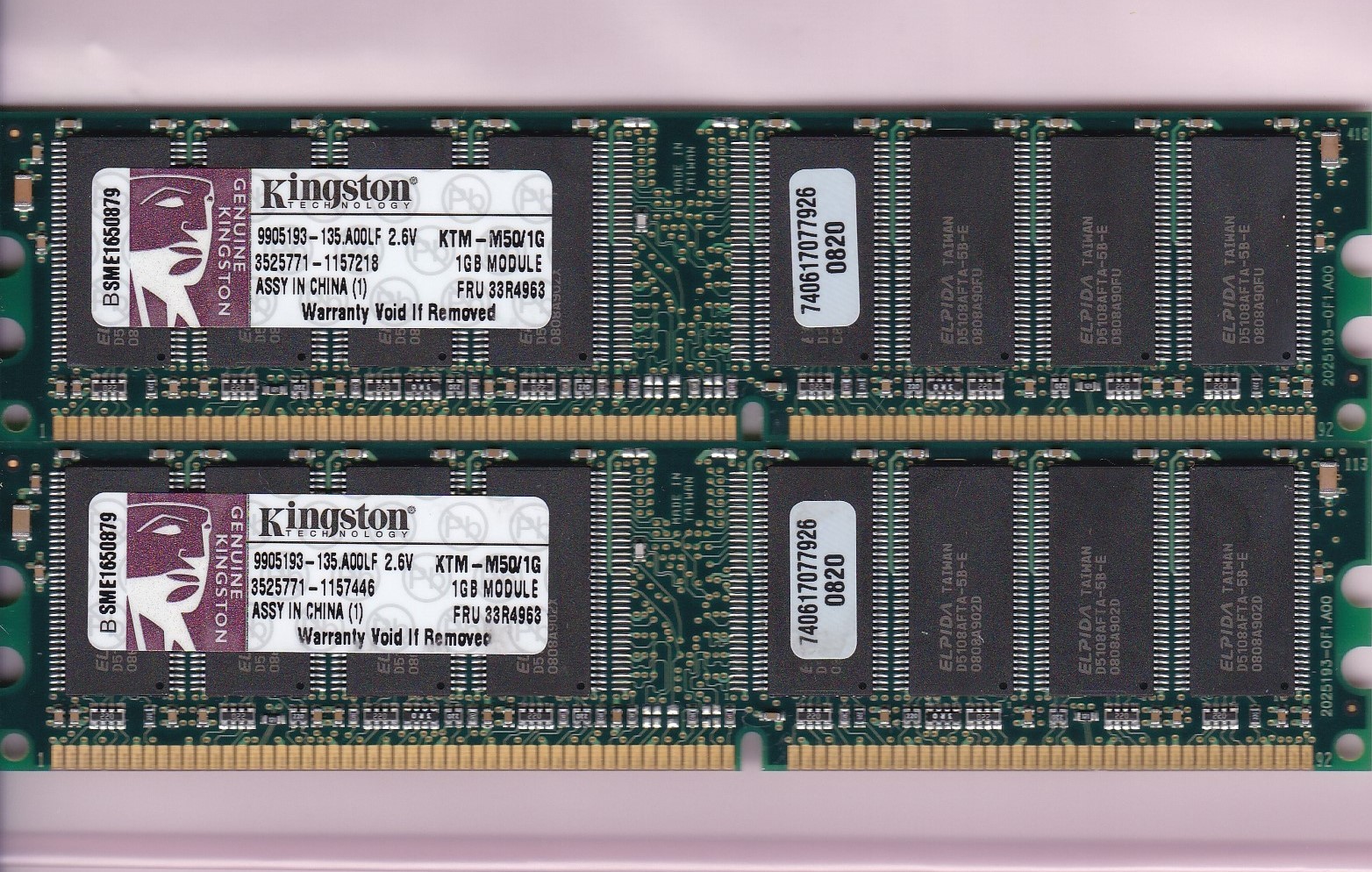 2GB 2x1GB PC-3200 KINGSTON KTM-M50/1G ELPIDA DDR-400 RAM MEMORY KIT DDR1 PC3200