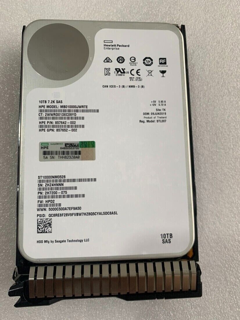 FOR HPE 10TB 857644-B21 857965-001 3.5" SAS 12Gb/s 7.2K Gen10 Gen9 Server HDD