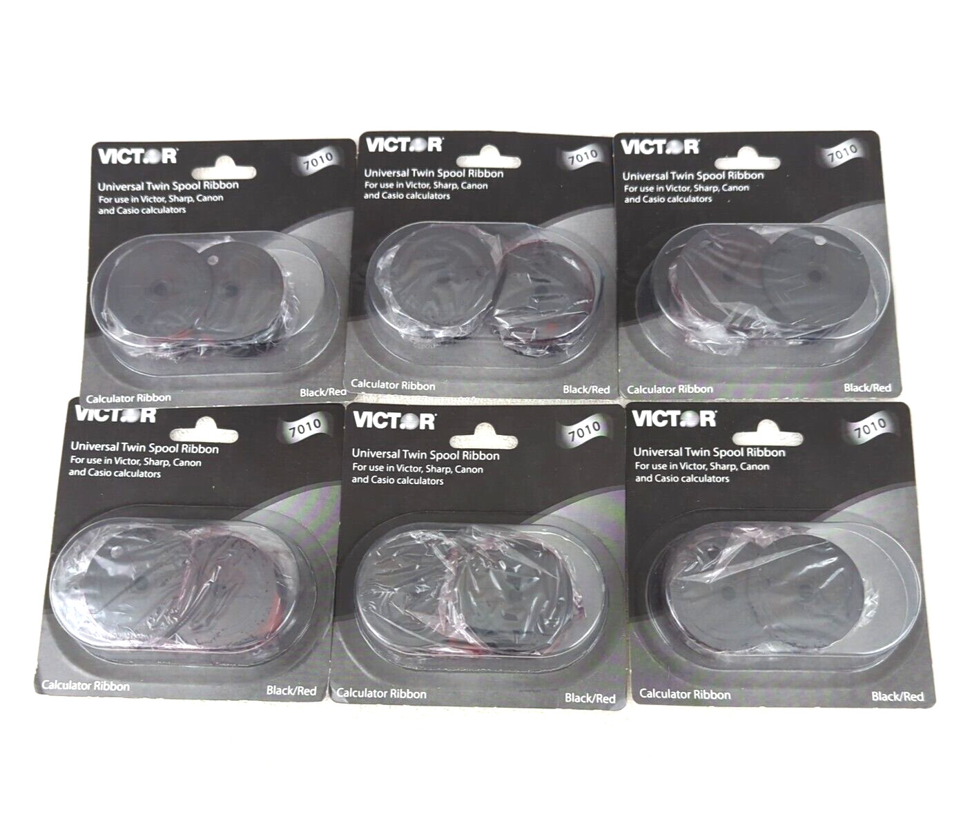 6 pack Original Genuine Victor 7010 Black/Red Calculator Ribbon NEW in Packaging