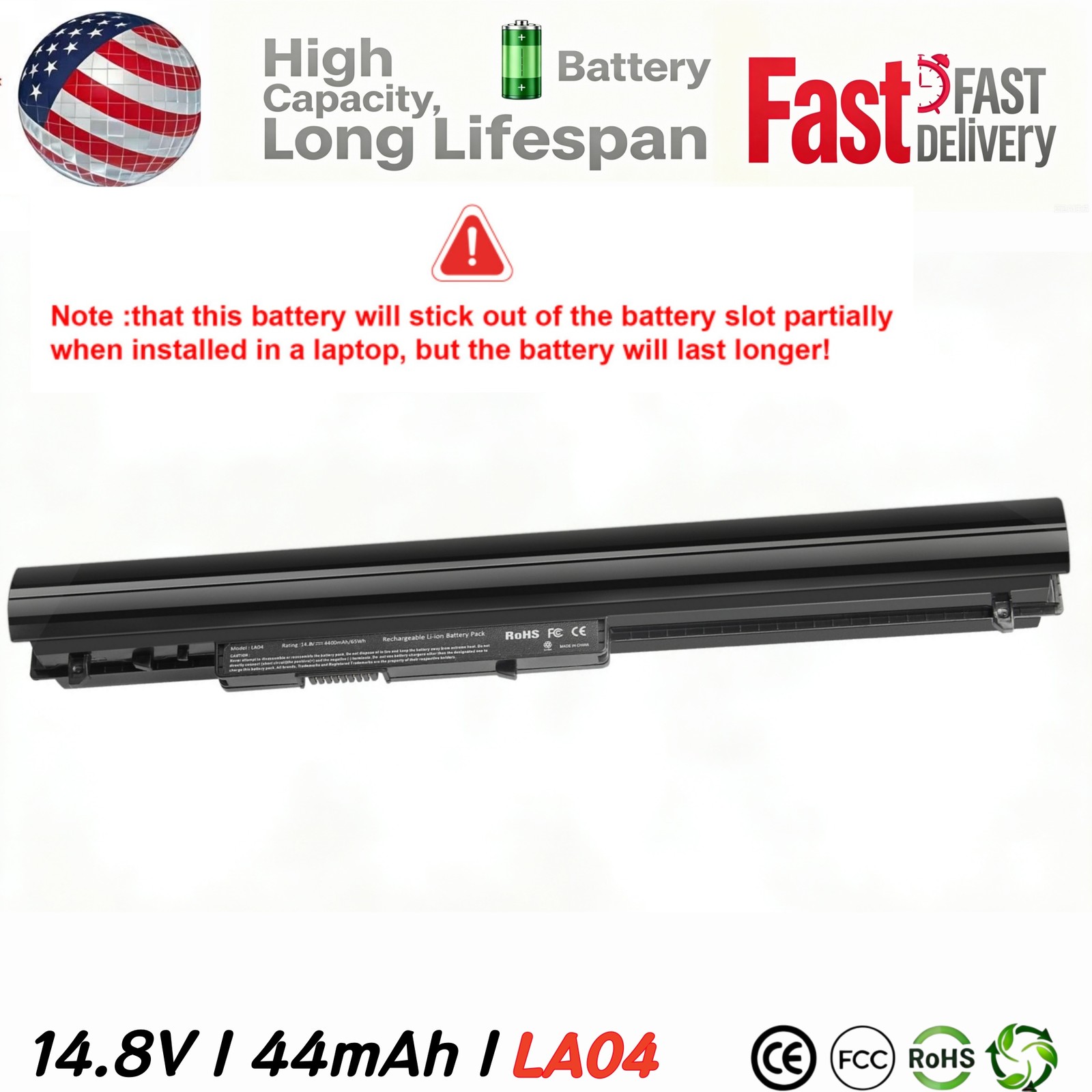 For HP 8-Cell Battery Fit:776622-001 728460-001 752237-001 15-1272wm Laptop LA04