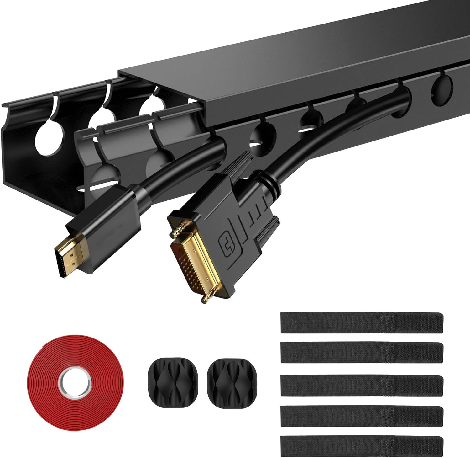 77in Cable Raceway Kit 5 Pack Open Slot Wire Covers Under Desk Cable Management