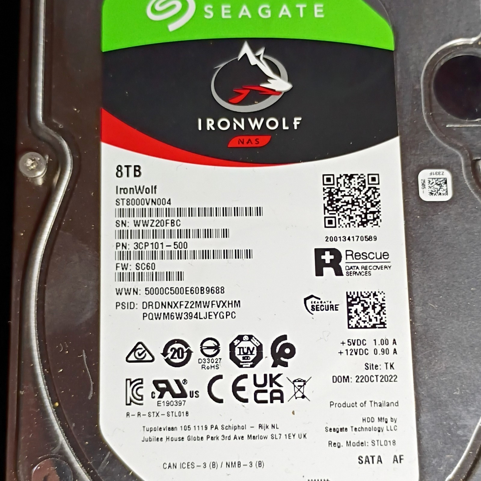 Seagate IronWolf 8TB 3.5in SATA NAS HDD 7200RPM 256MB ST8000VN004