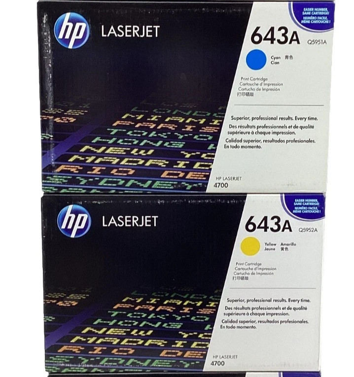 SET OF 2 Genuine HP 643A Q5951A Q5952A Toner Print Cartridges ~New