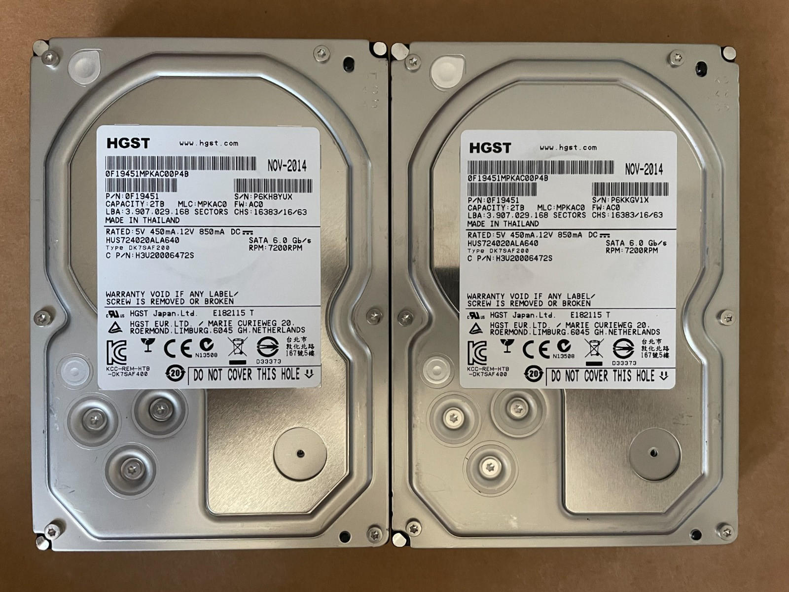 Lot 2x HGST HUS724020ALA640 3.5" 2TB SATA III 6 Gb/s 7200 RPM Hard Drive 0F19451