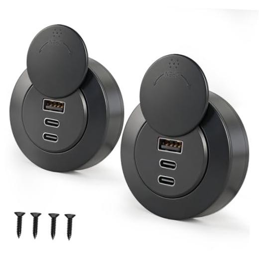 72W 3-Port RV USB Outlet, Surface Mount 12V USB Fast Charger Socket 2 Pcs