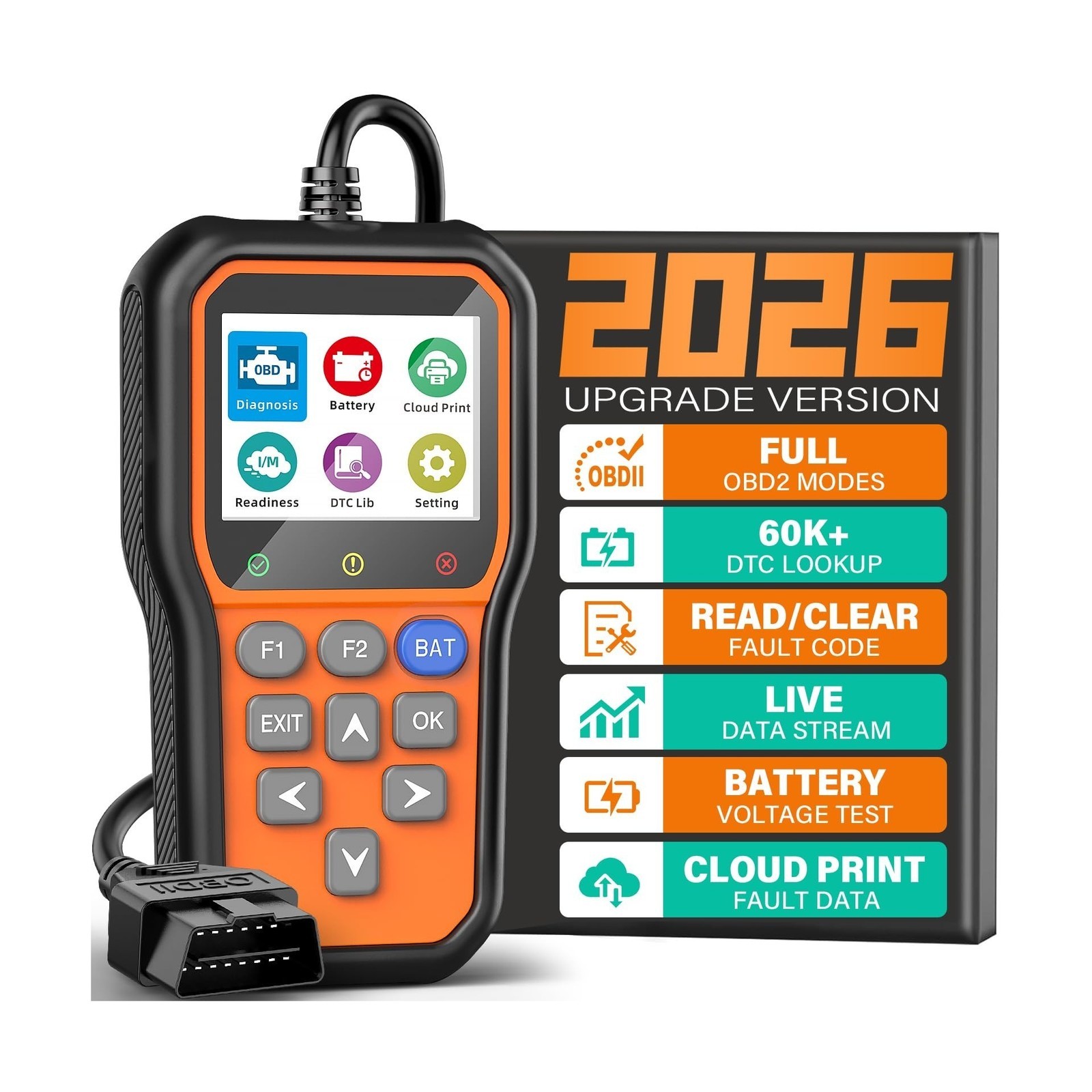 BluSon YM319 OBD2 Scanner Diagnostic Tool with Battery Tester, Check Engine F...