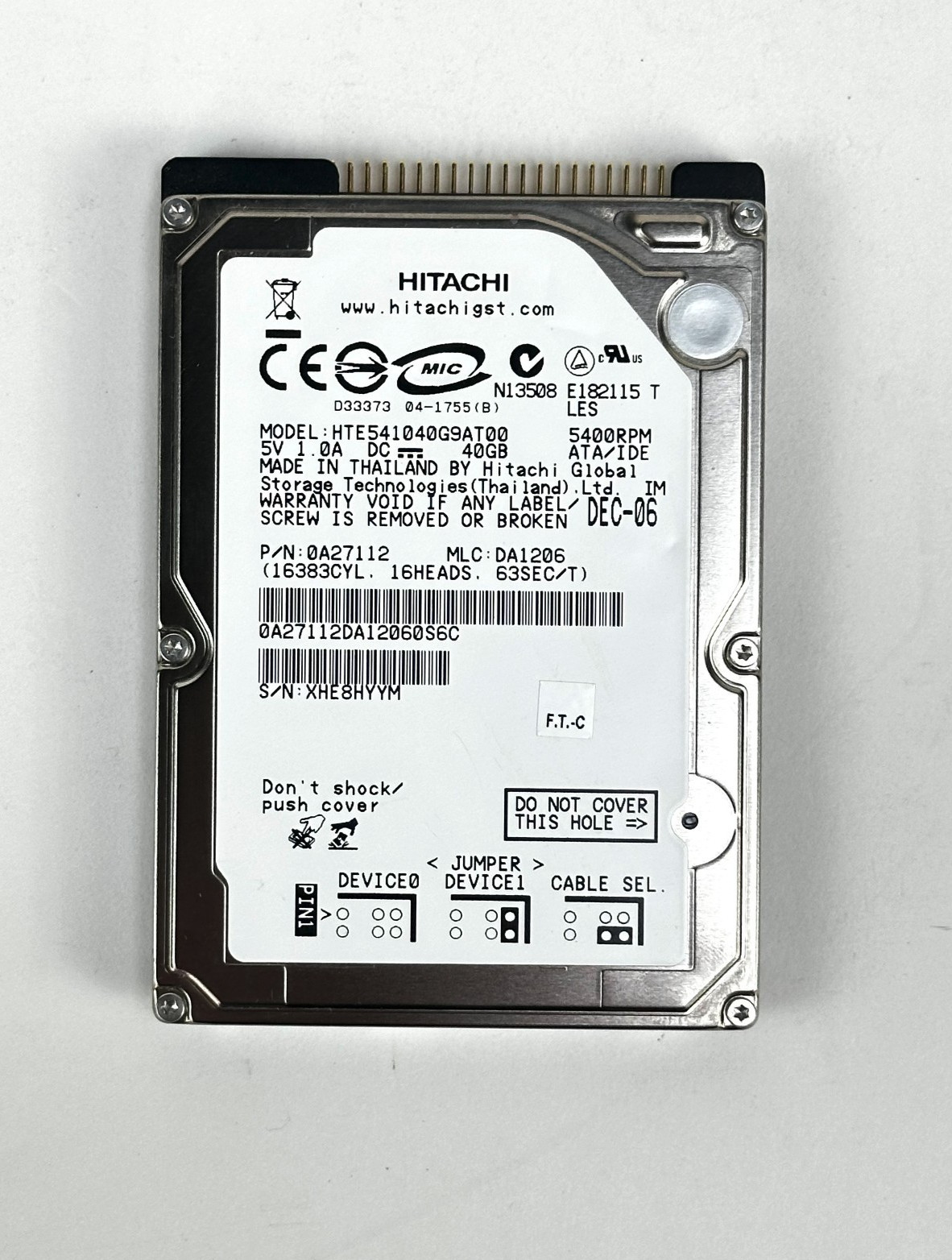 HGST Hitachi 0A27112 E5K 40GB 5400 RPM ATA-6 2.5" SFF Hard Drive HDD