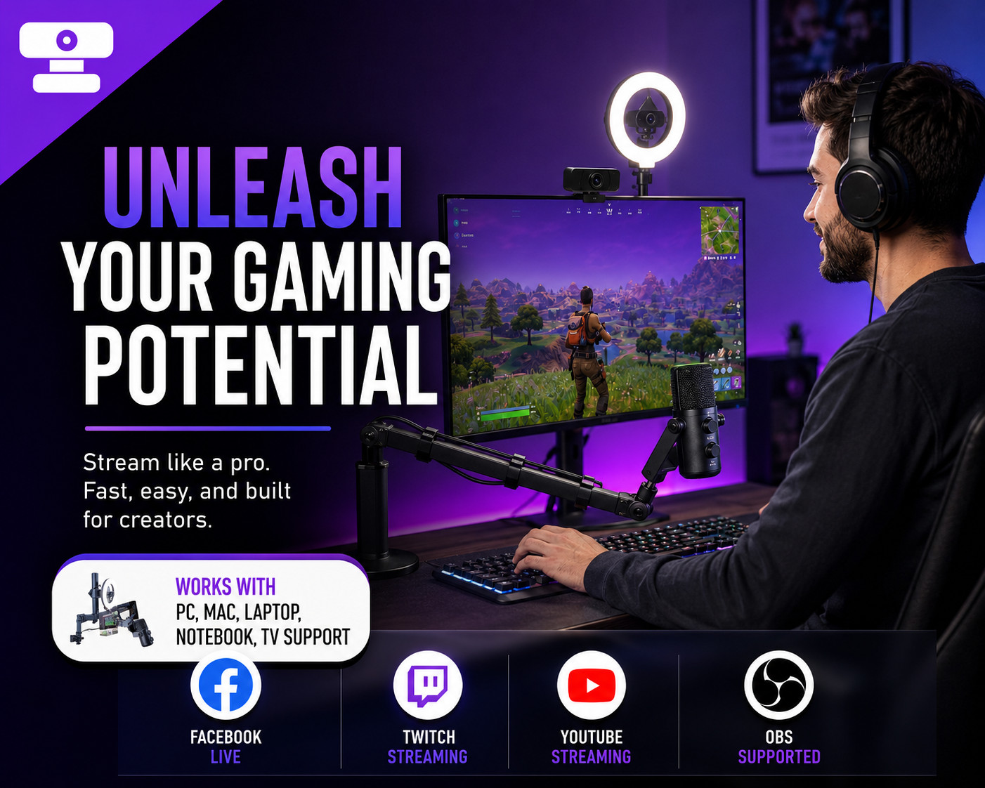 Live Streaming Complete Setup Bundle Kit - Streaming on Twitch, YouTube, TikTok