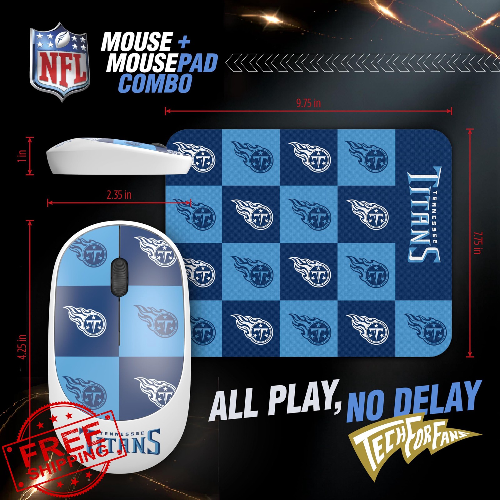 SOAR NFL Wireless Mouse and Mouse Pad Checkered