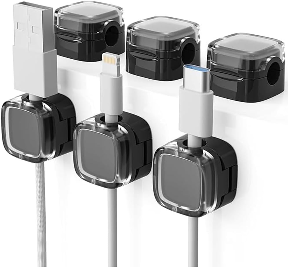 6 Pack Magnetic Cable Clips Cord Organizer Adhesive Wire Holder Desk Black