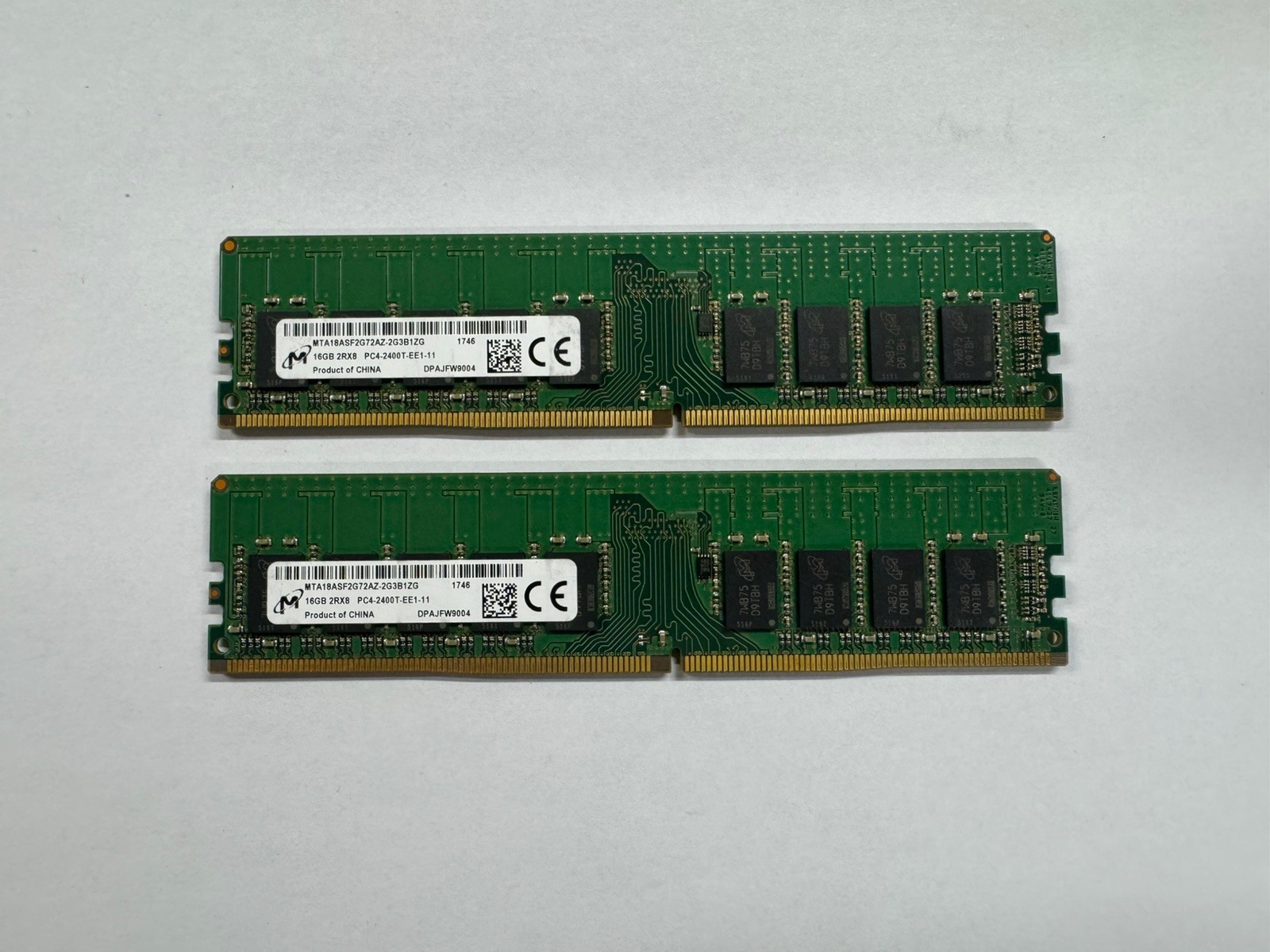 Lot of 2 Micron 16GB 2Rx8 PC4-2400T-EE1-11 MTA18ASF2G72AZ-2G3B1ZG (Tested)