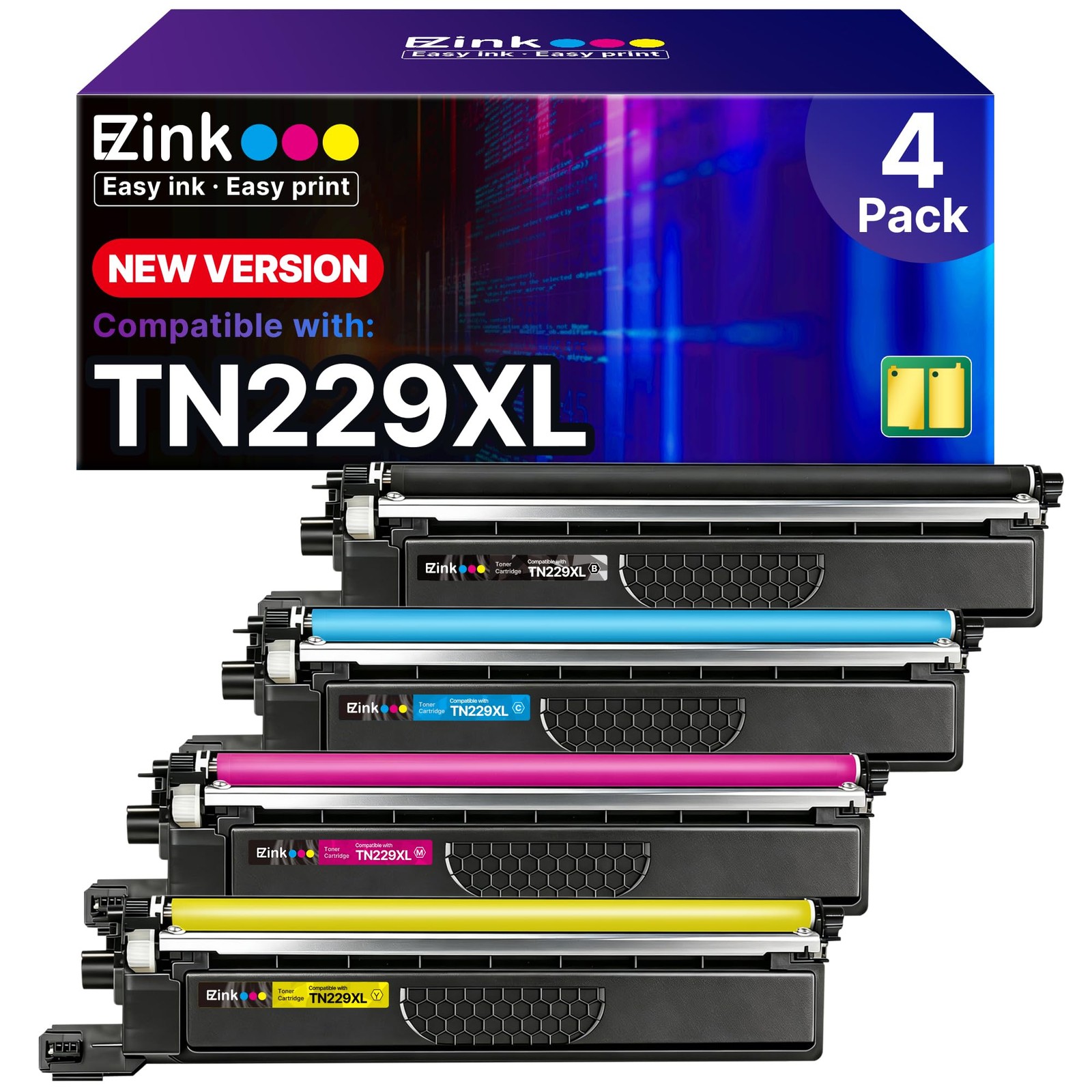 E-Z Ink TN229XL TN229xl-4P, Black Cyan Yellow Magenta-4PK