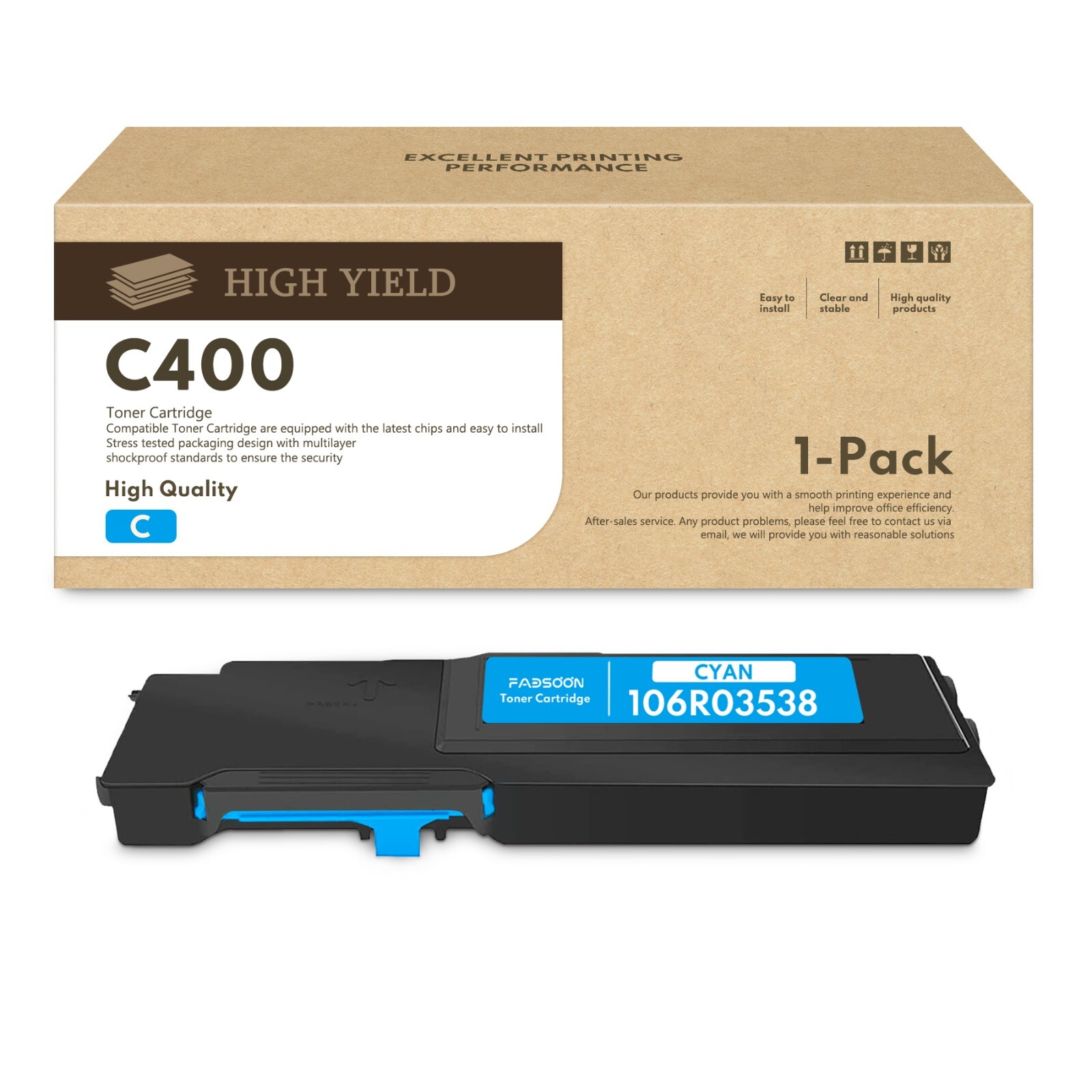 FADSOON® Replacement Cyan Toner for Xerox 106R03538, 9,600 Pages, VersaLink C400
