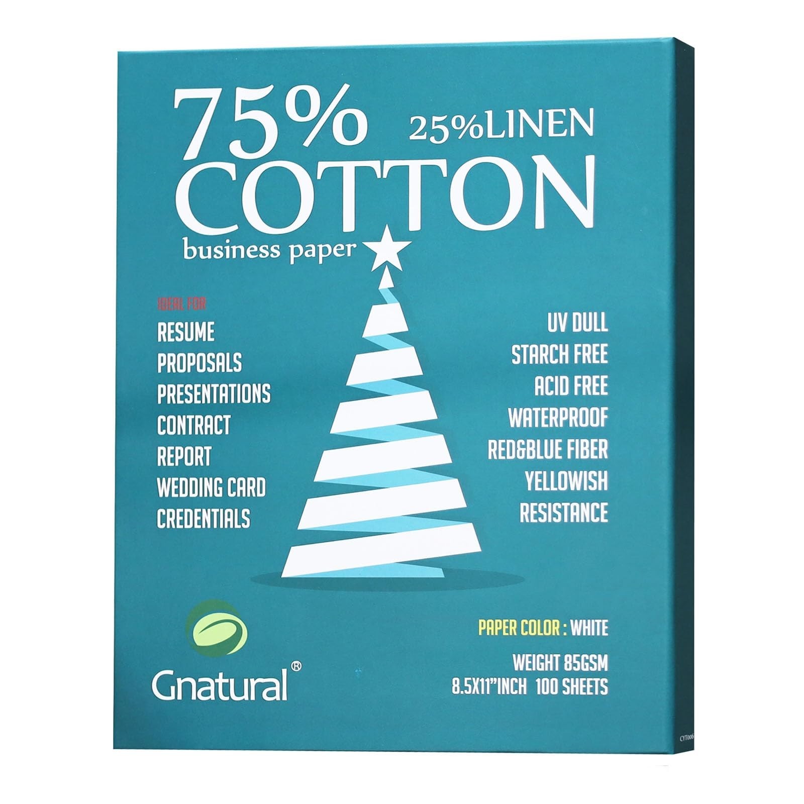 75% Cotton 25% Linen Inkjet Printing Paper, 8.5"x11", 100 Sheets, Water-Resistan