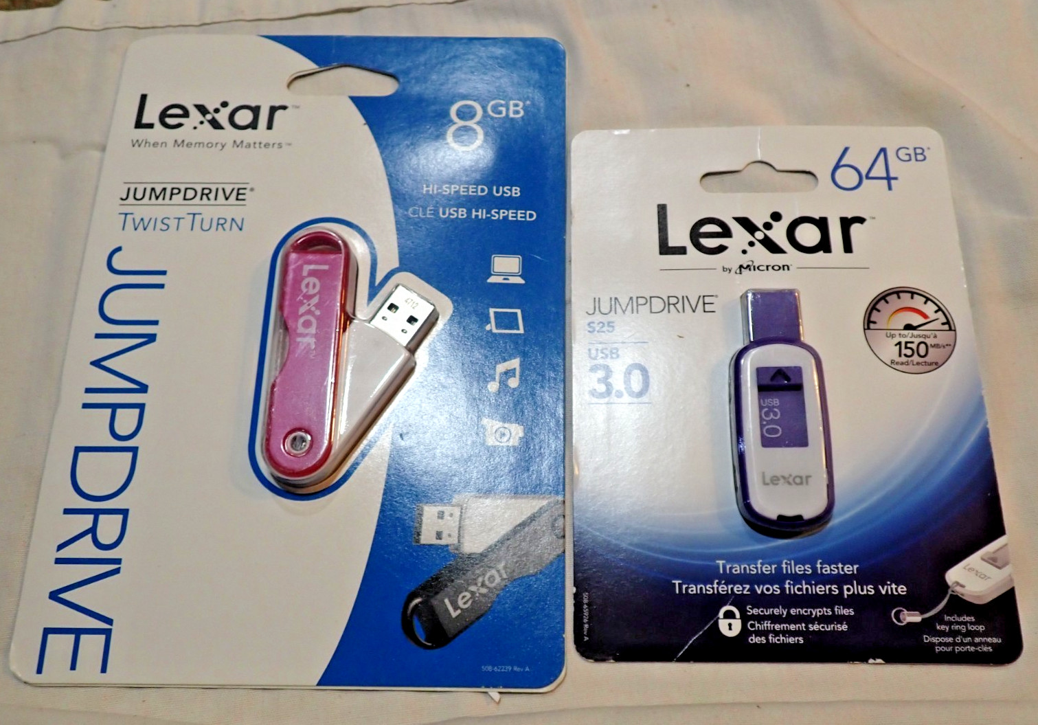 Lexar JumpDrive S25 USB 3.0 Flash Drive 64GB Sealed plus 8gb