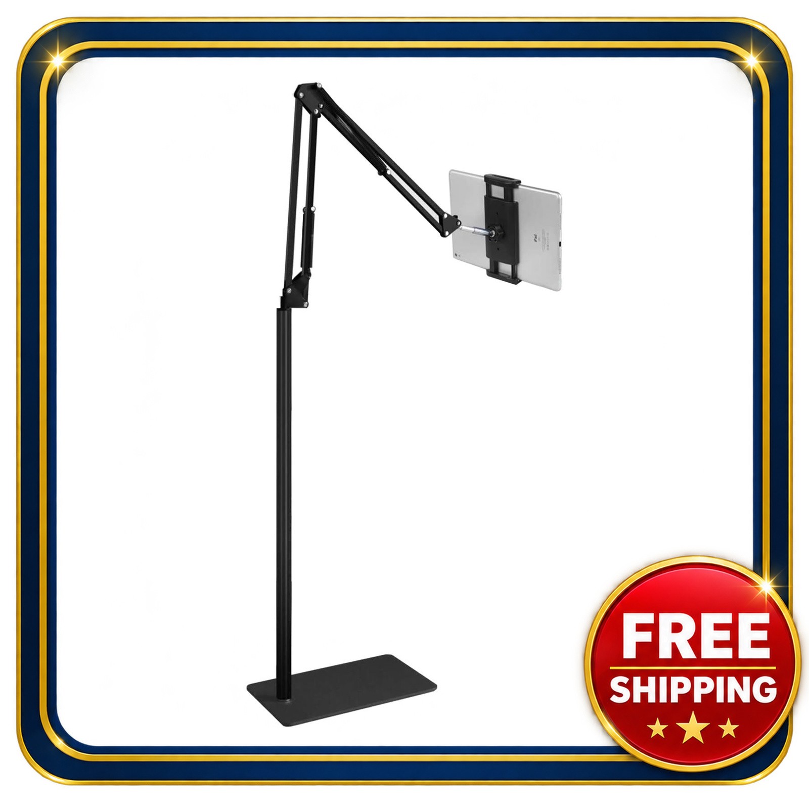Tablet Floor Stand with 5LB Metal Base Adjustable Height and 360-Degree Rotation