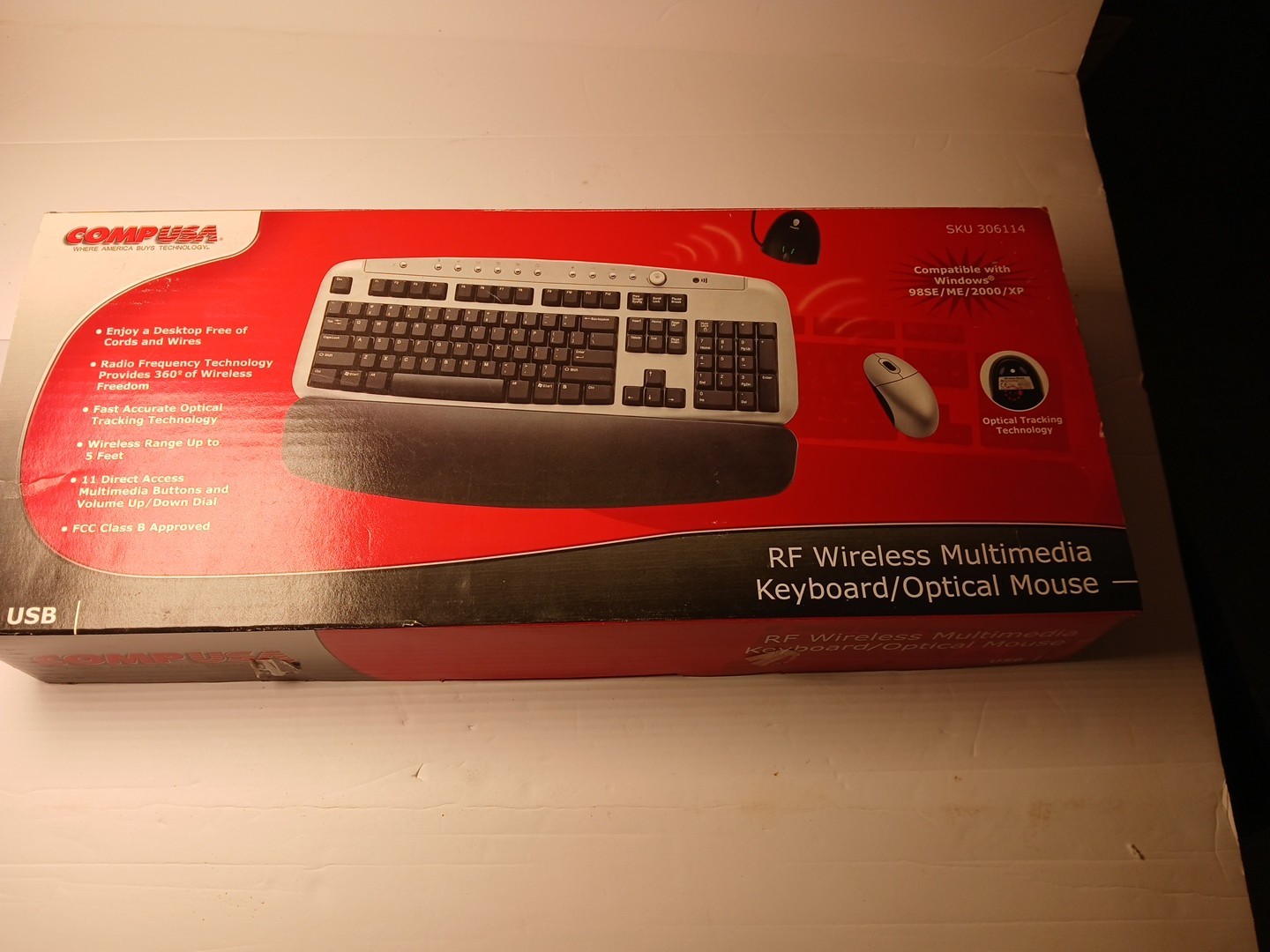 Vintage COMPUSA RF Wireless Multimedia Keyboard Optical Mouse Set